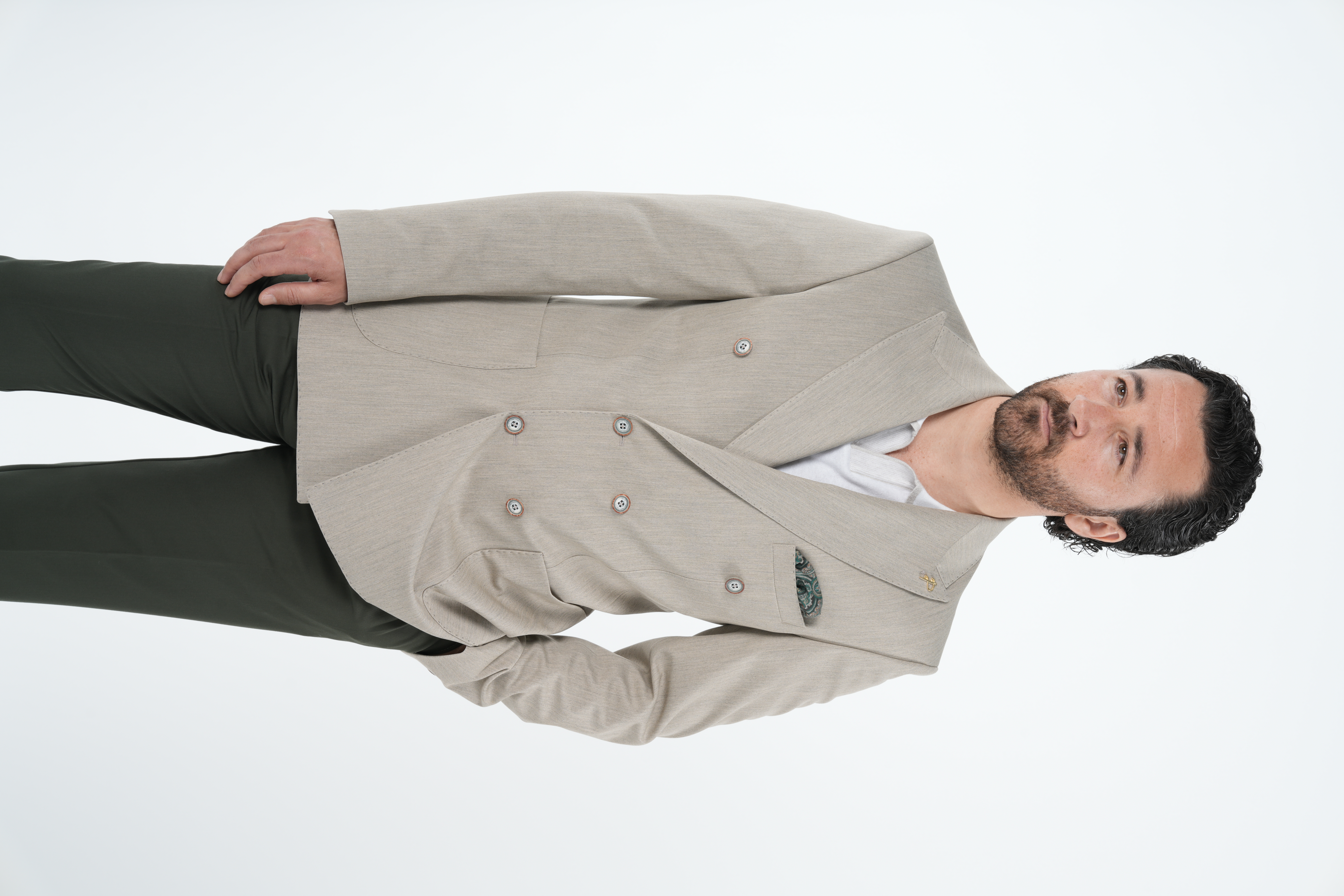 Giacca doppio petto semifoderata con tasca a punto cucita da uomo in stile italiano premium slim fit - Crema