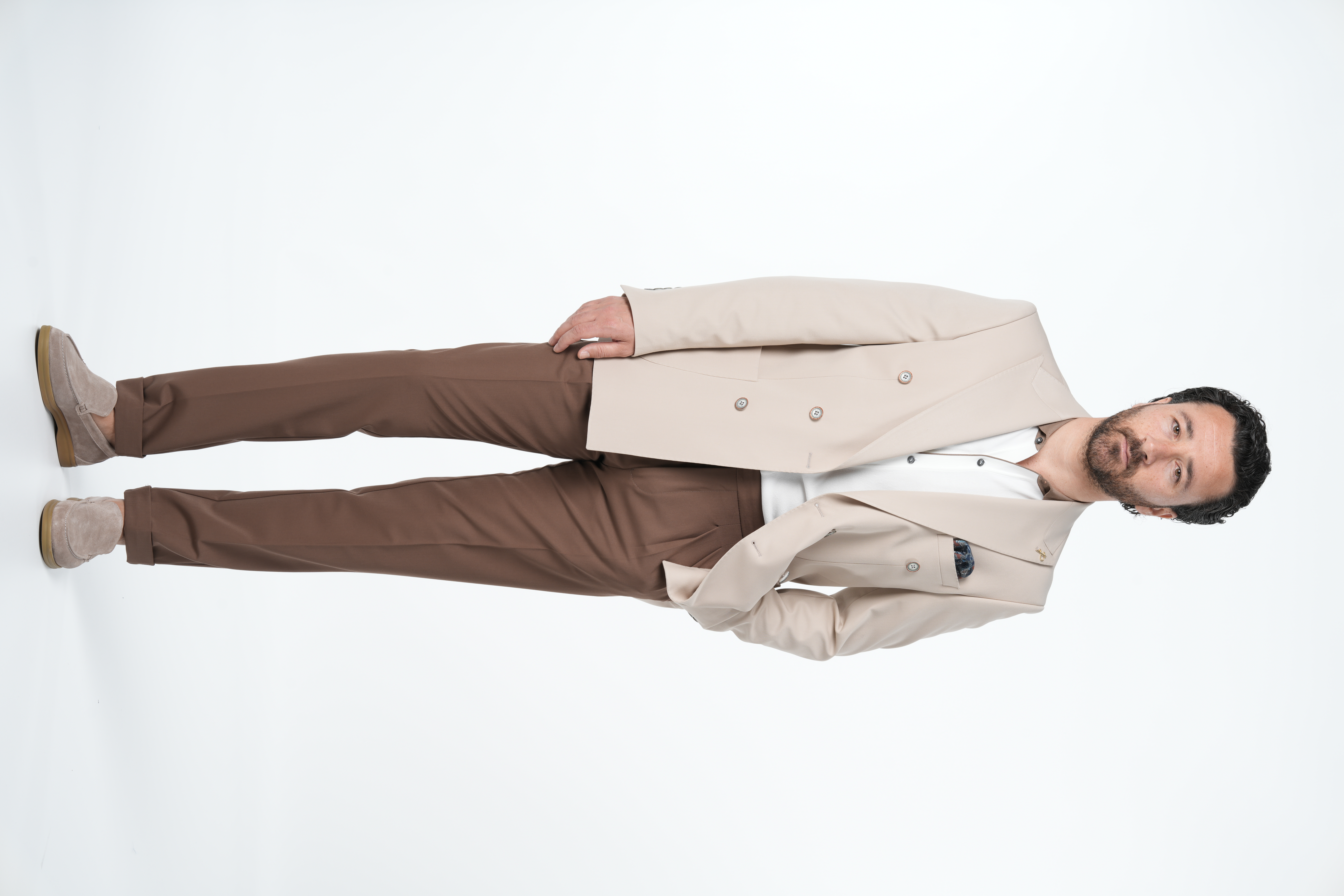 Giacca doppio petto semifoderata con tasca a punto cucita da uomo premium in stile italiano slim fit - Beige