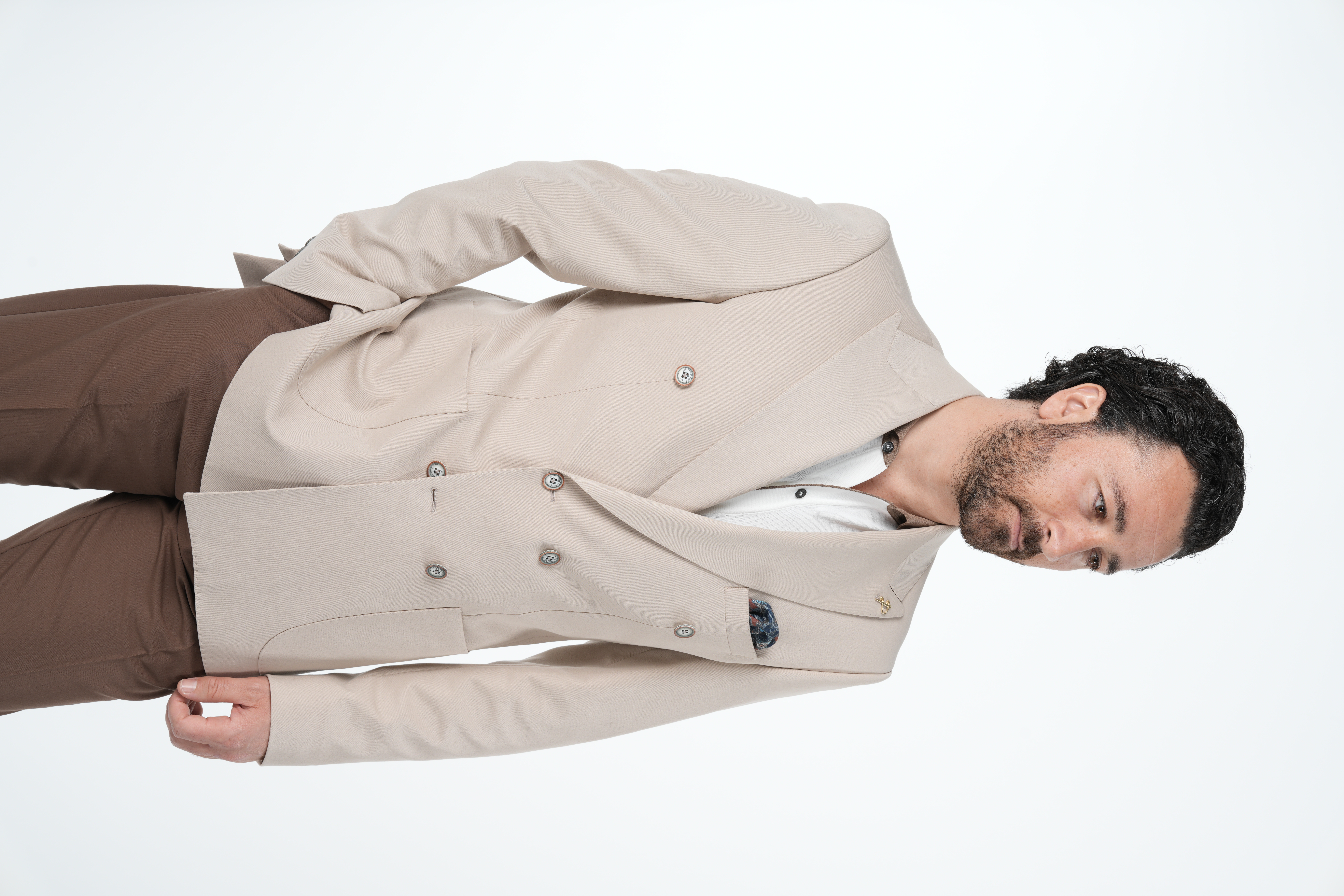 Giacca doppio petto semifoderata con tasca a punto cucita da uomo premium in stile italiano slim fit - Beige