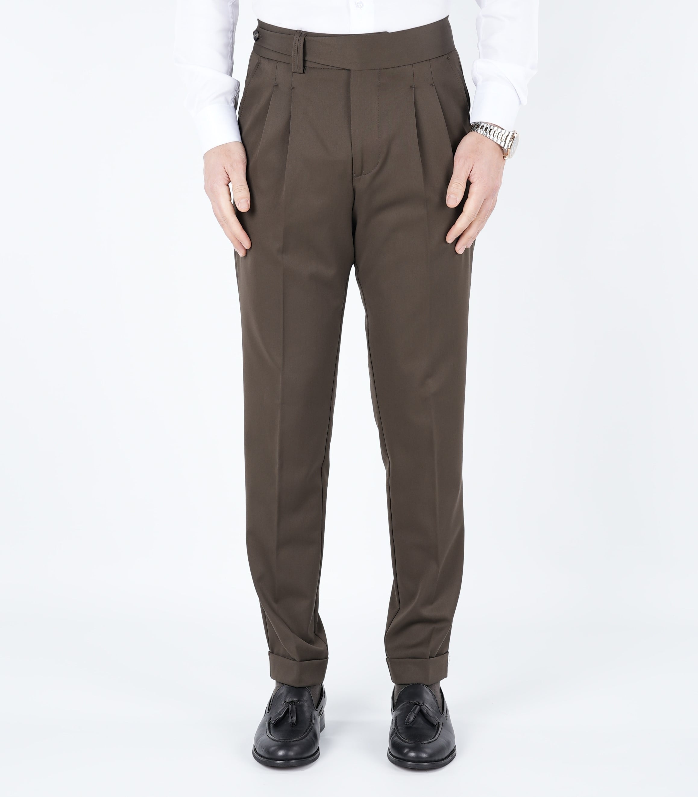 Pantaloni da uomo in tela di lycra plissettata stile italiano slim fit-cachi