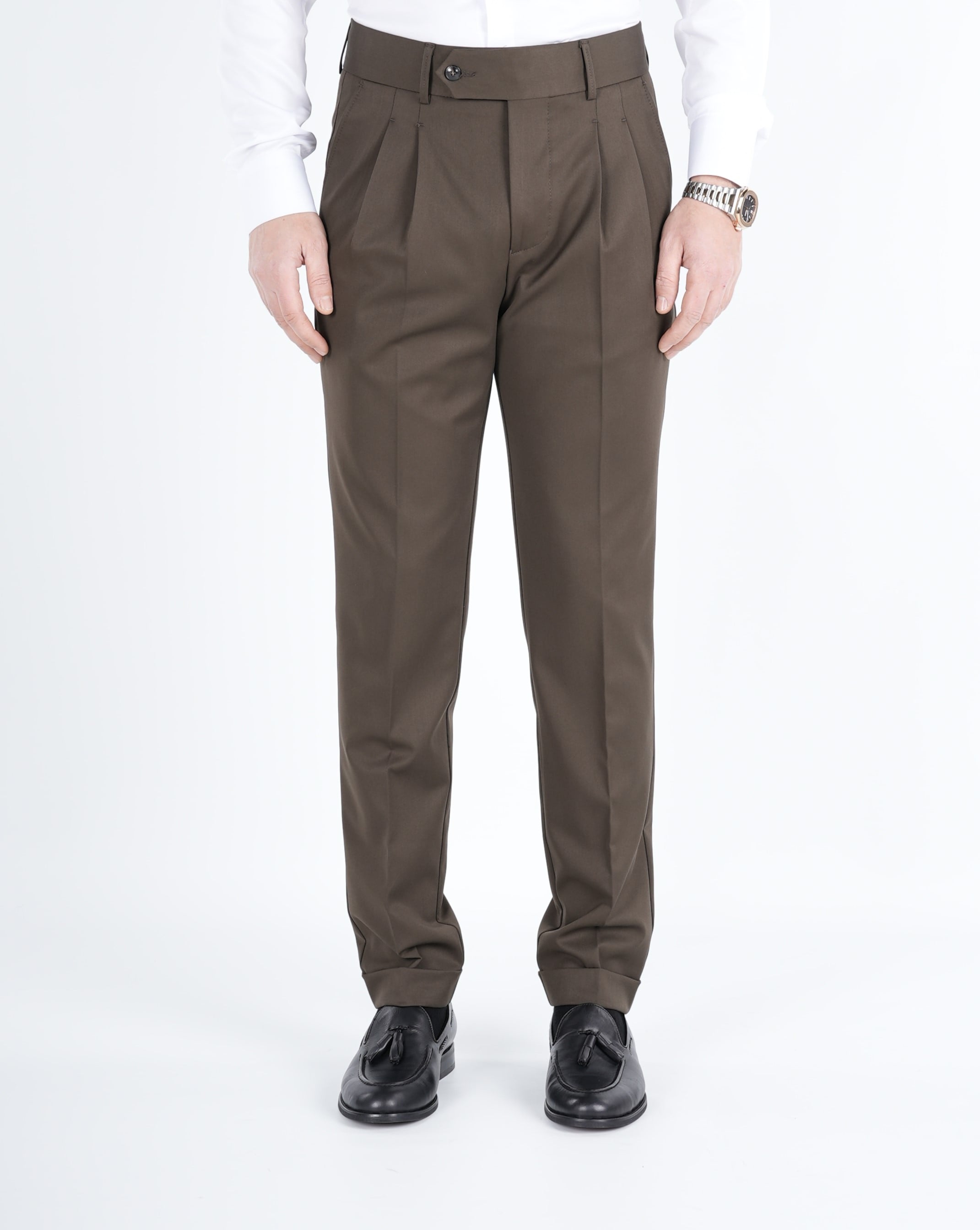 Pantaloni da uomo in tela di lycra plissettata stile italiano slim fit-cachi