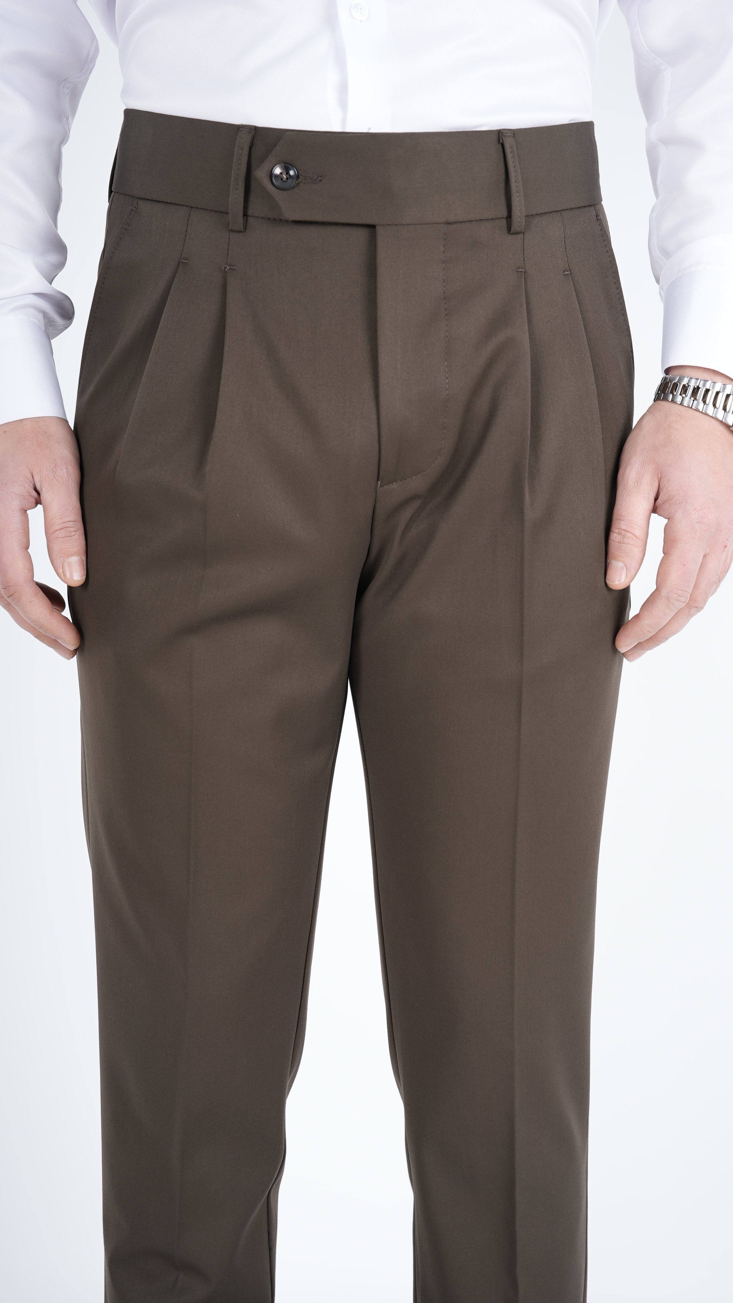 Pantaloni da uomo in tela di lycra plissettata stile italiano slim fit-cachi