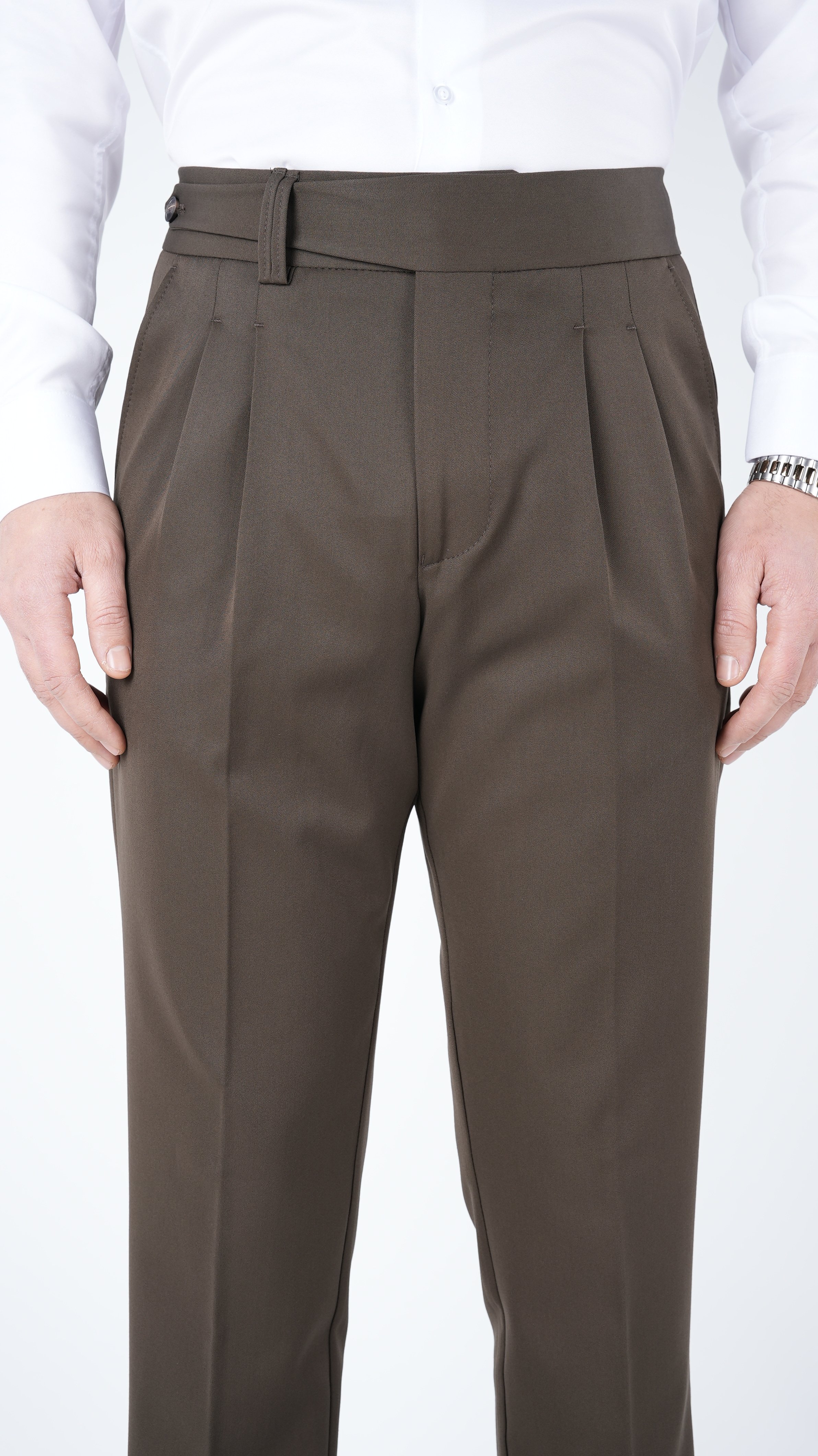 Pantaloni da uomo in tela di lycra plissettata stile italiano slim fit-cachi