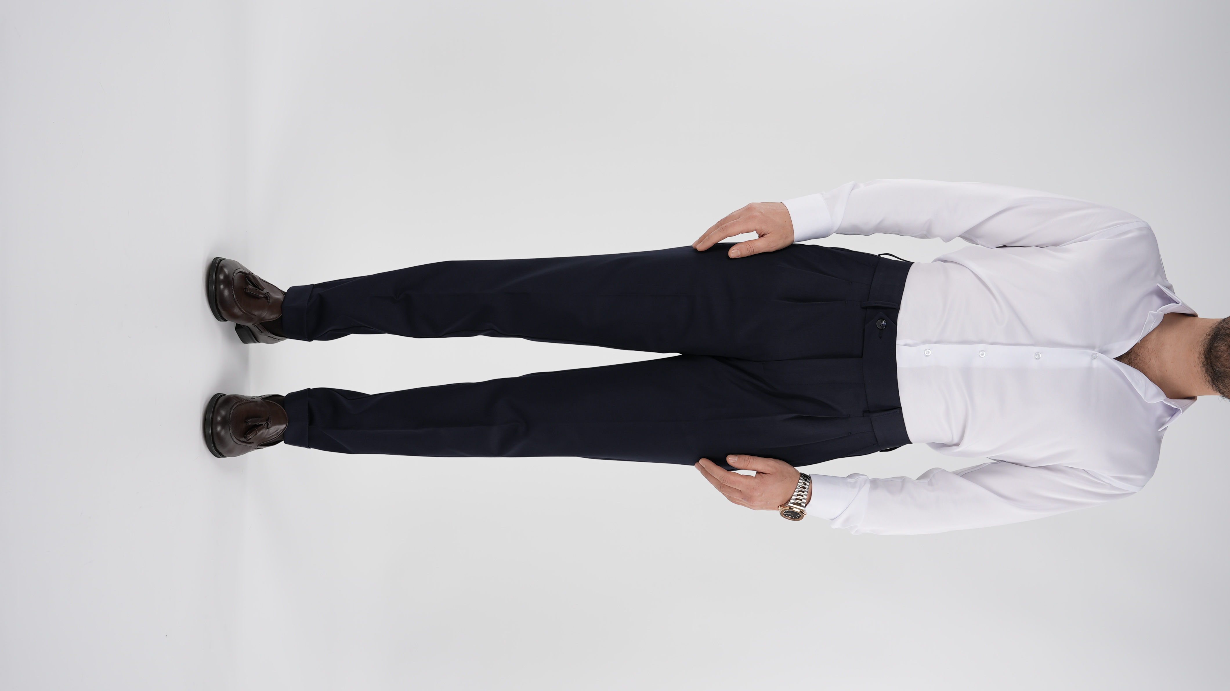 Pantaloni da uomo in tela di lycra plissettata stile italiano slim fit-blu navy