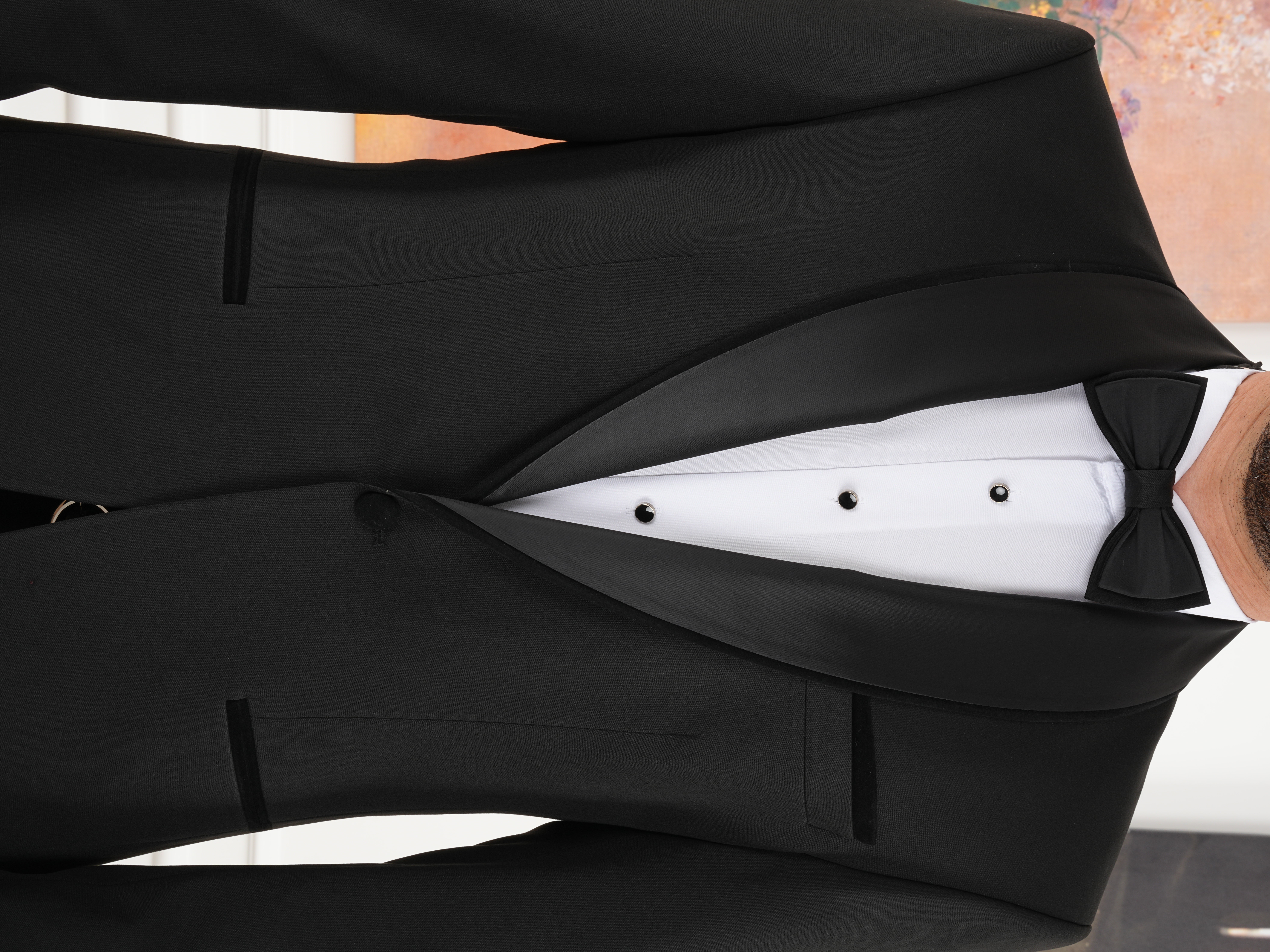 Erkek Luxury Smokin Damatlık Tek Düğme İtalyan İtalyan Stil Ceket Pantolon Papyon - Siyah