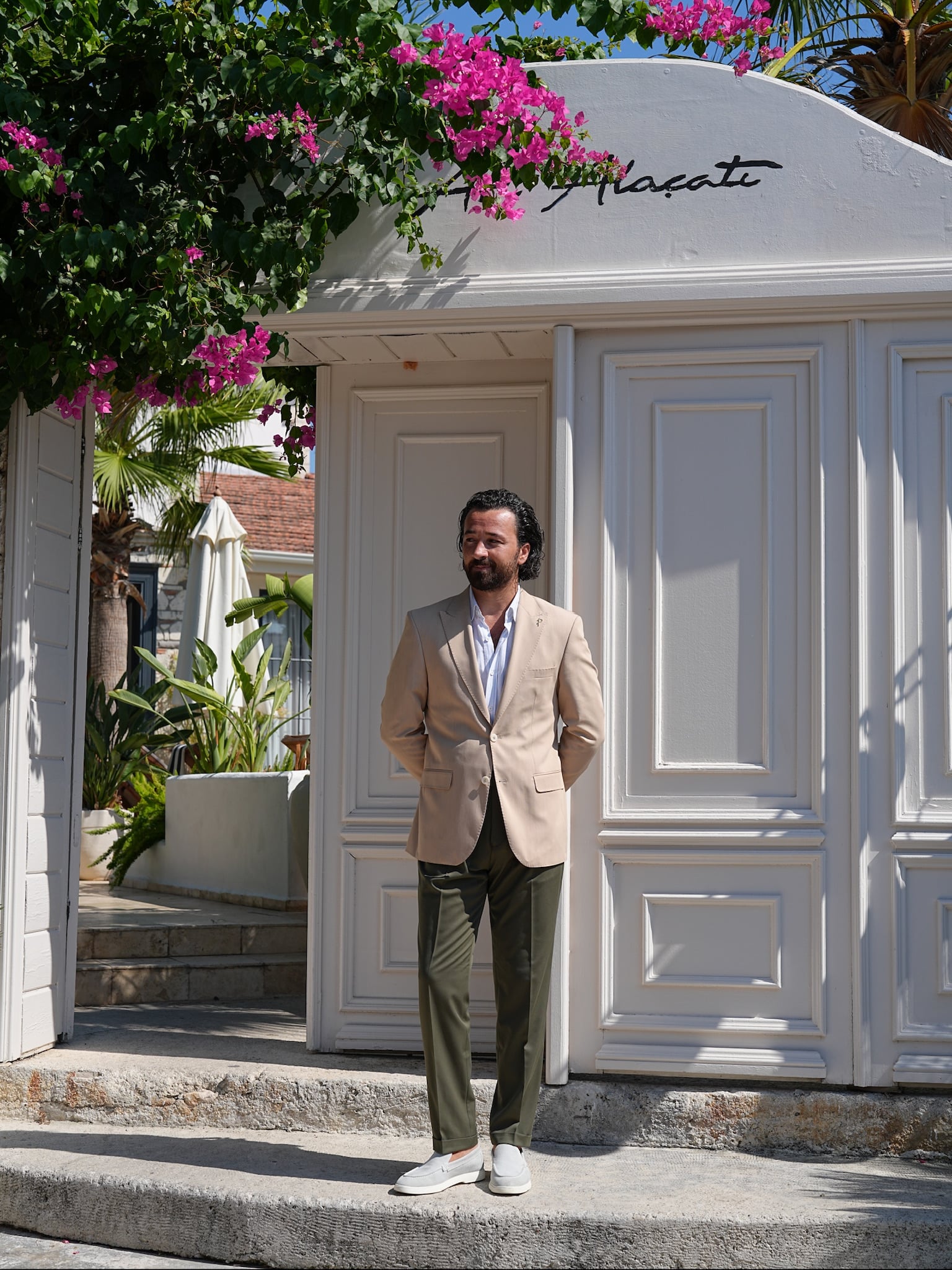 Erkek Premium İtalyan Stil Slim Fit Erkek Punto Dikişli Torba Cepli Yarım Astarlı Ceket - Krem