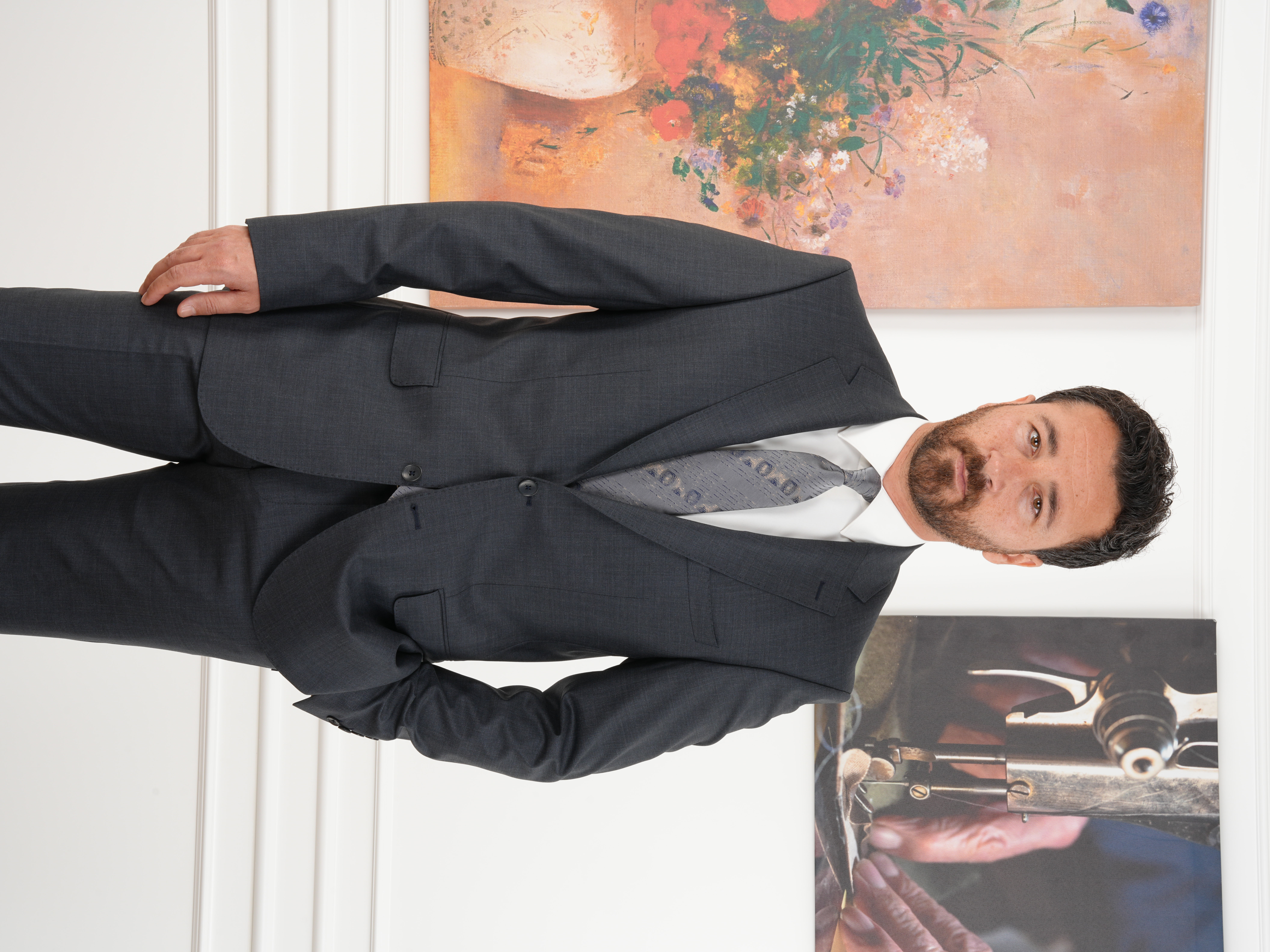 Erkek Regular İtalyan Stil Yünlü Mono Yaka Takım Elbise Ceket Pantolon - Füme