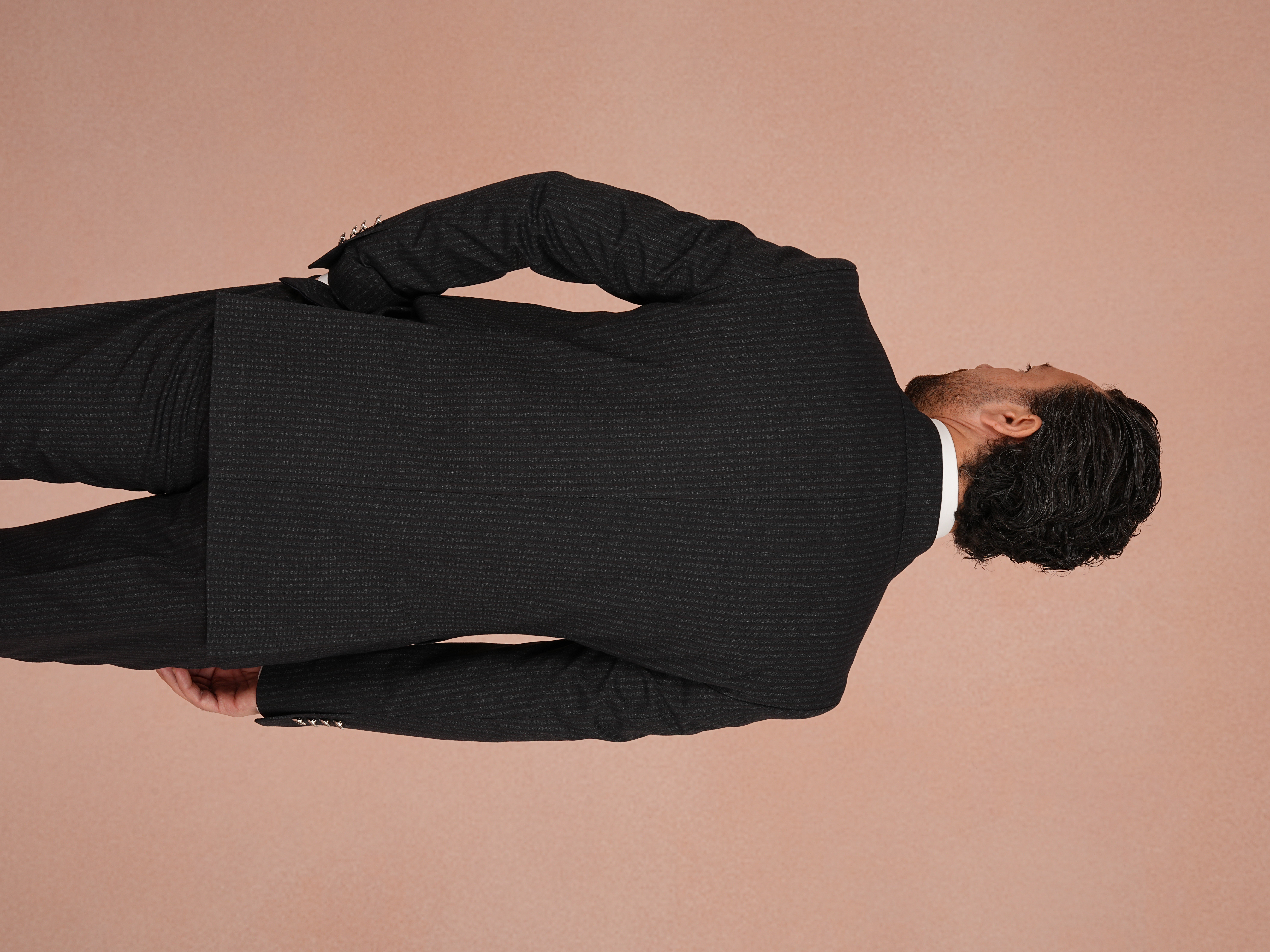 Premium Erkek Çizgili Kruvaze Takım Elbise Slim Fit İtalyan Stil Ceket Pantolon - Koyu Lacivert