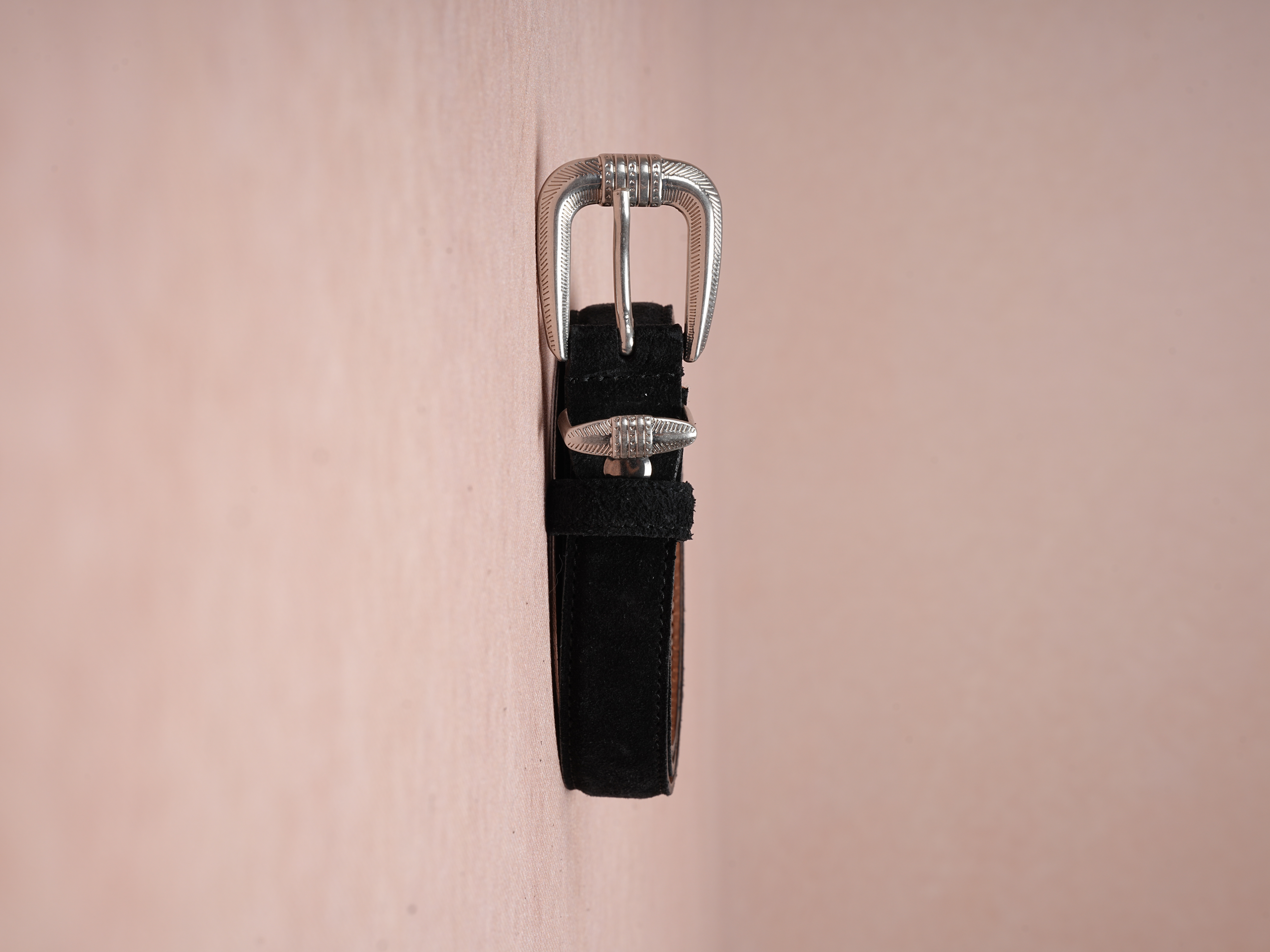 Erkek %100 Hakiki Süet Deri Ince Kalay Kaplama Beyaz Tokalı Kemer 2.5 Cm - Siyah