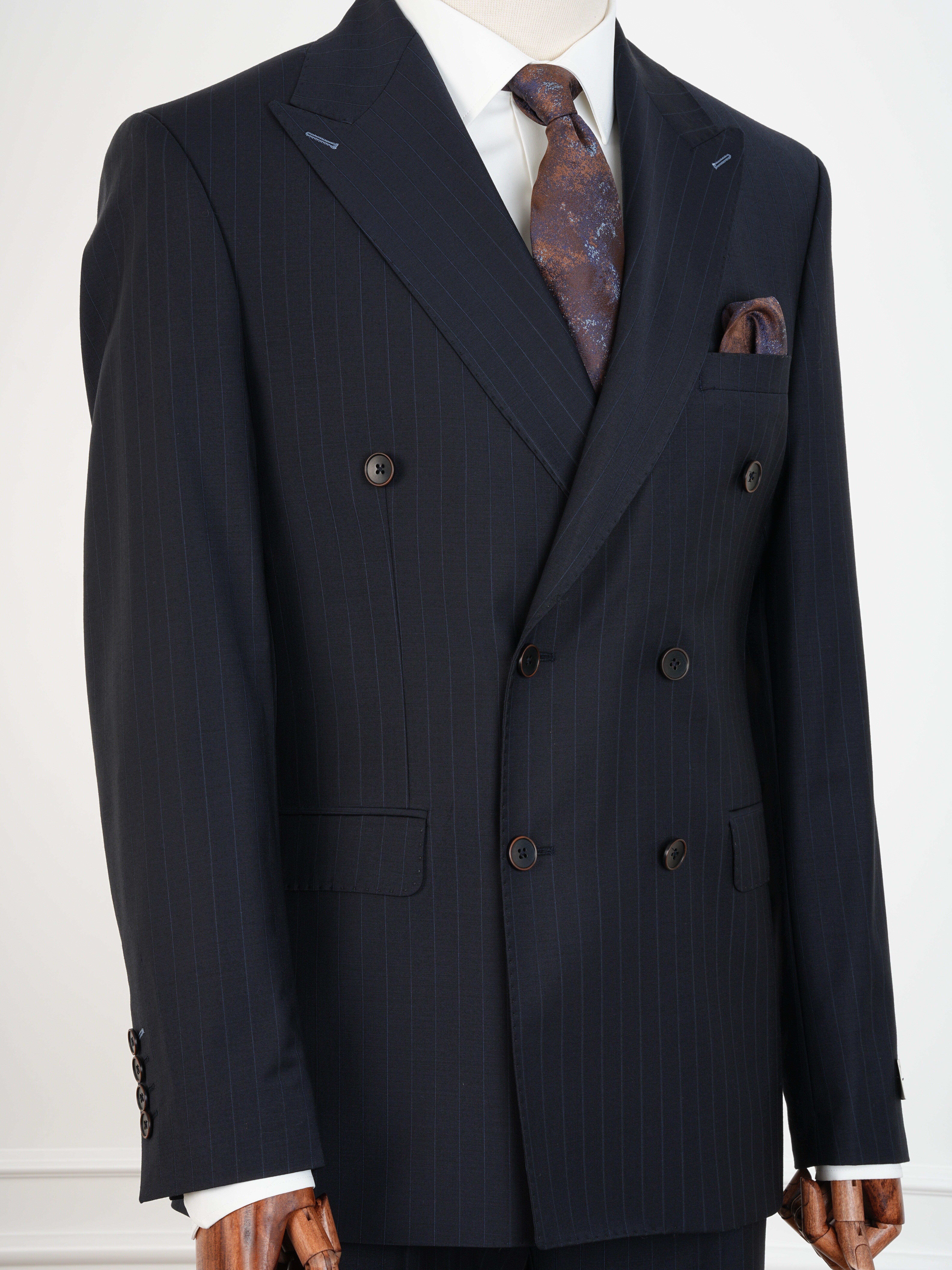 Premium Yünlü Erkek Kruvaze Takım Elbise Slim Fit İtalyan Stil Ceket Pantolon - Koyu Lacivert
