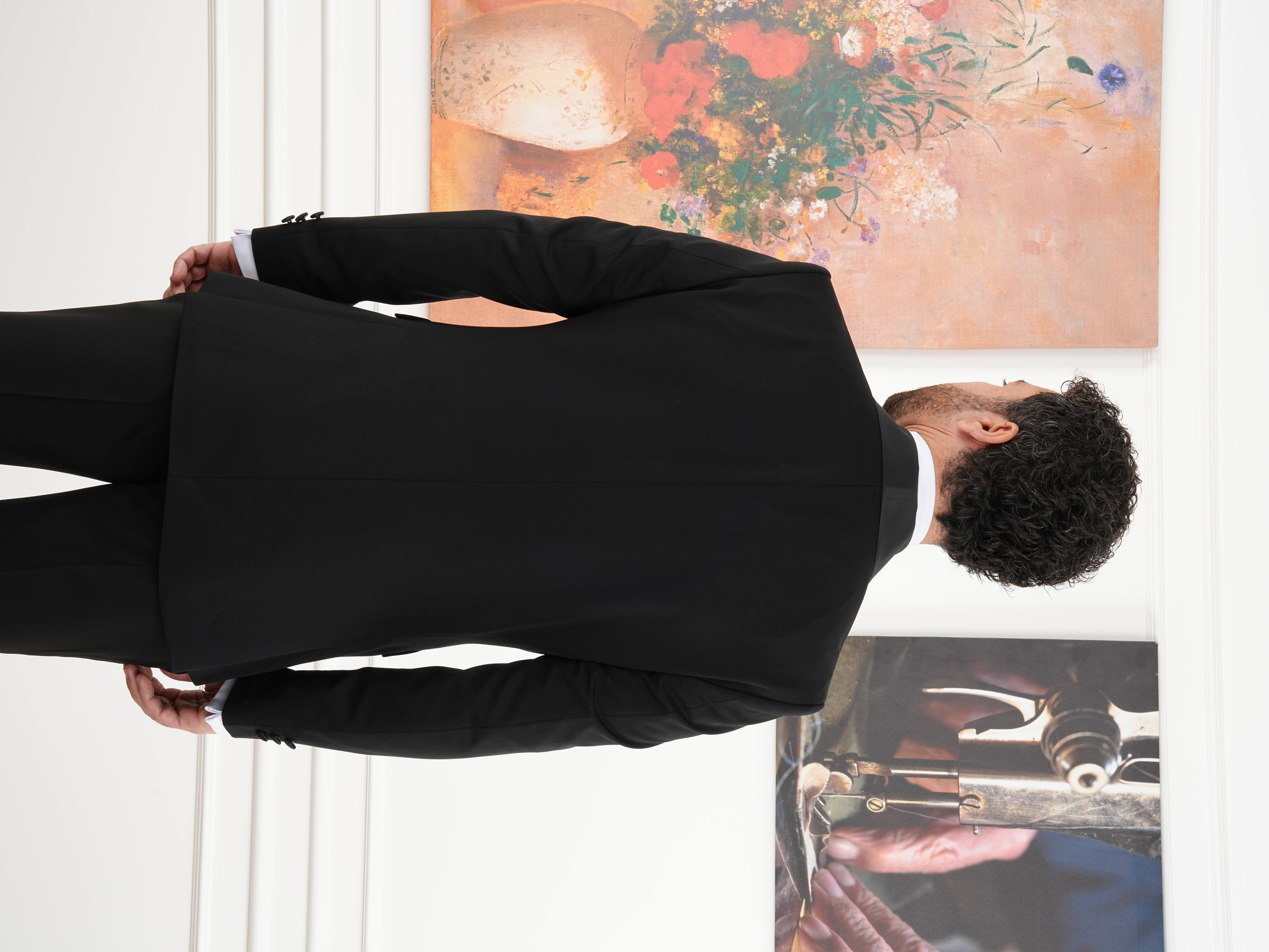 Erkek Kruvaze Tokalı Smokin Damatlık İtalyan Stil Ceket Pantolon Papyon - Siyah