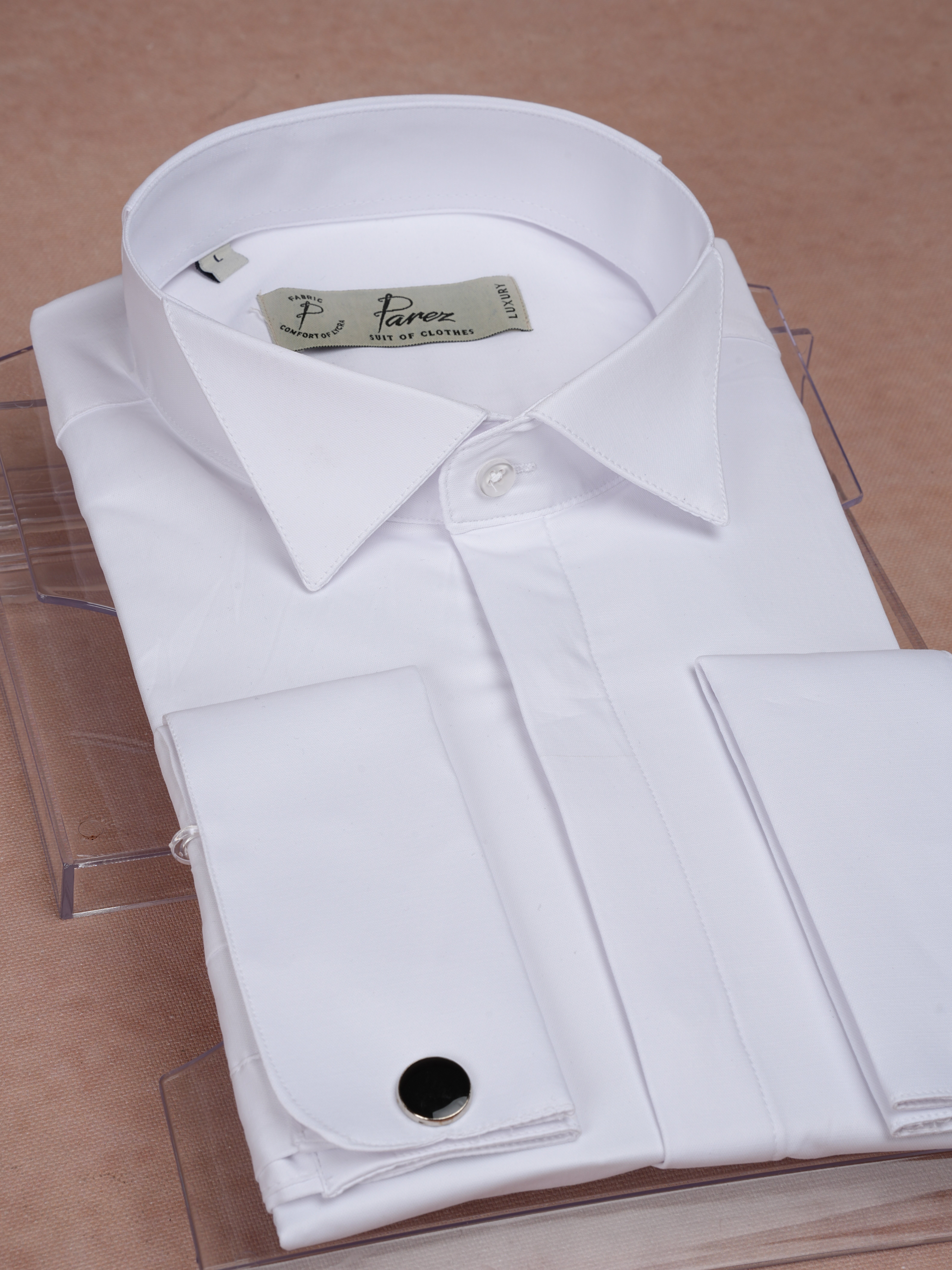 Premium Italian Style Slim Fit Hidden Button Ata Collar Mens Shirt - White