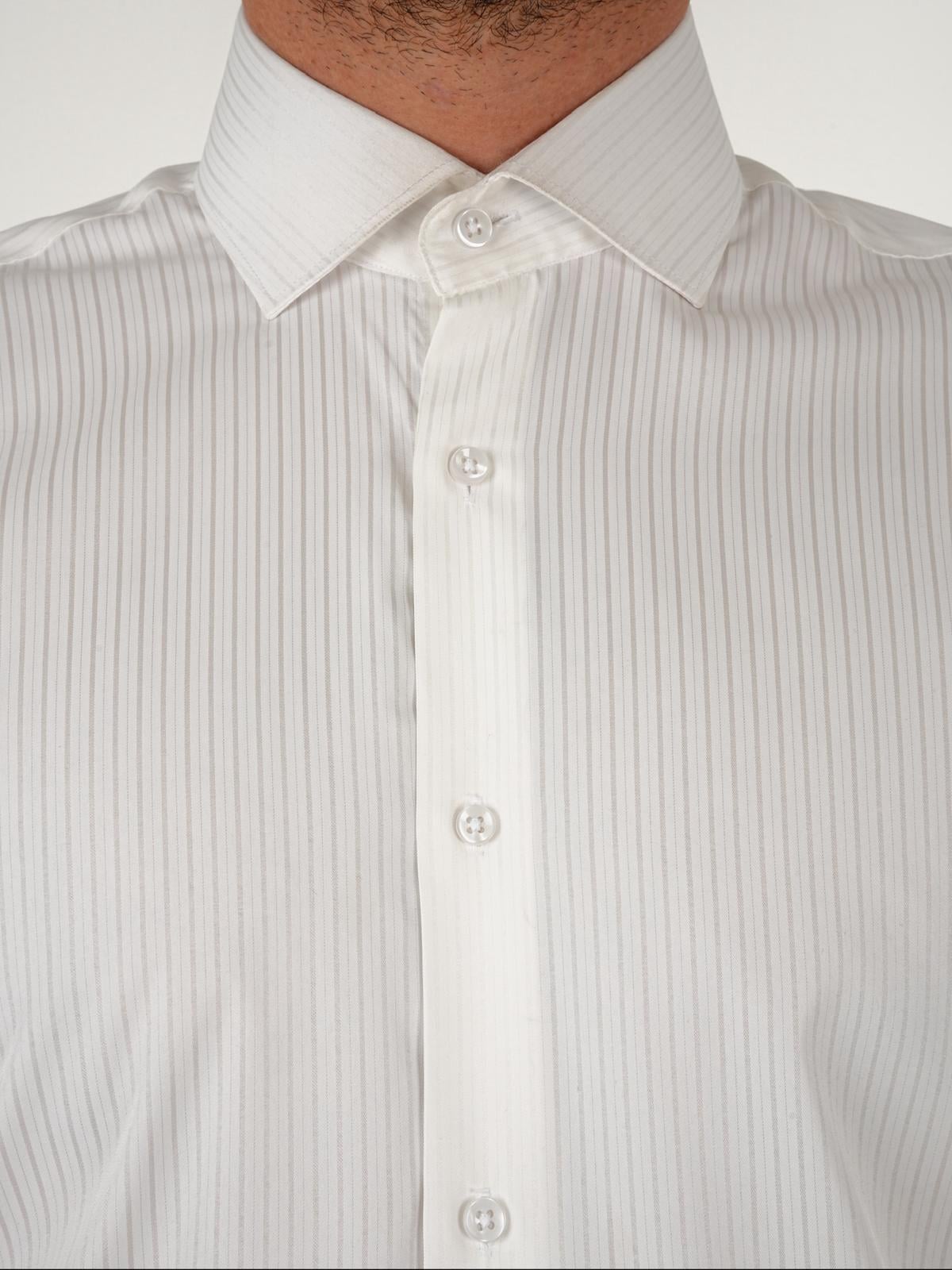 Premium İtalyan Yaka Slim Fit Çizgili Erkek Gömlek - Beyaz