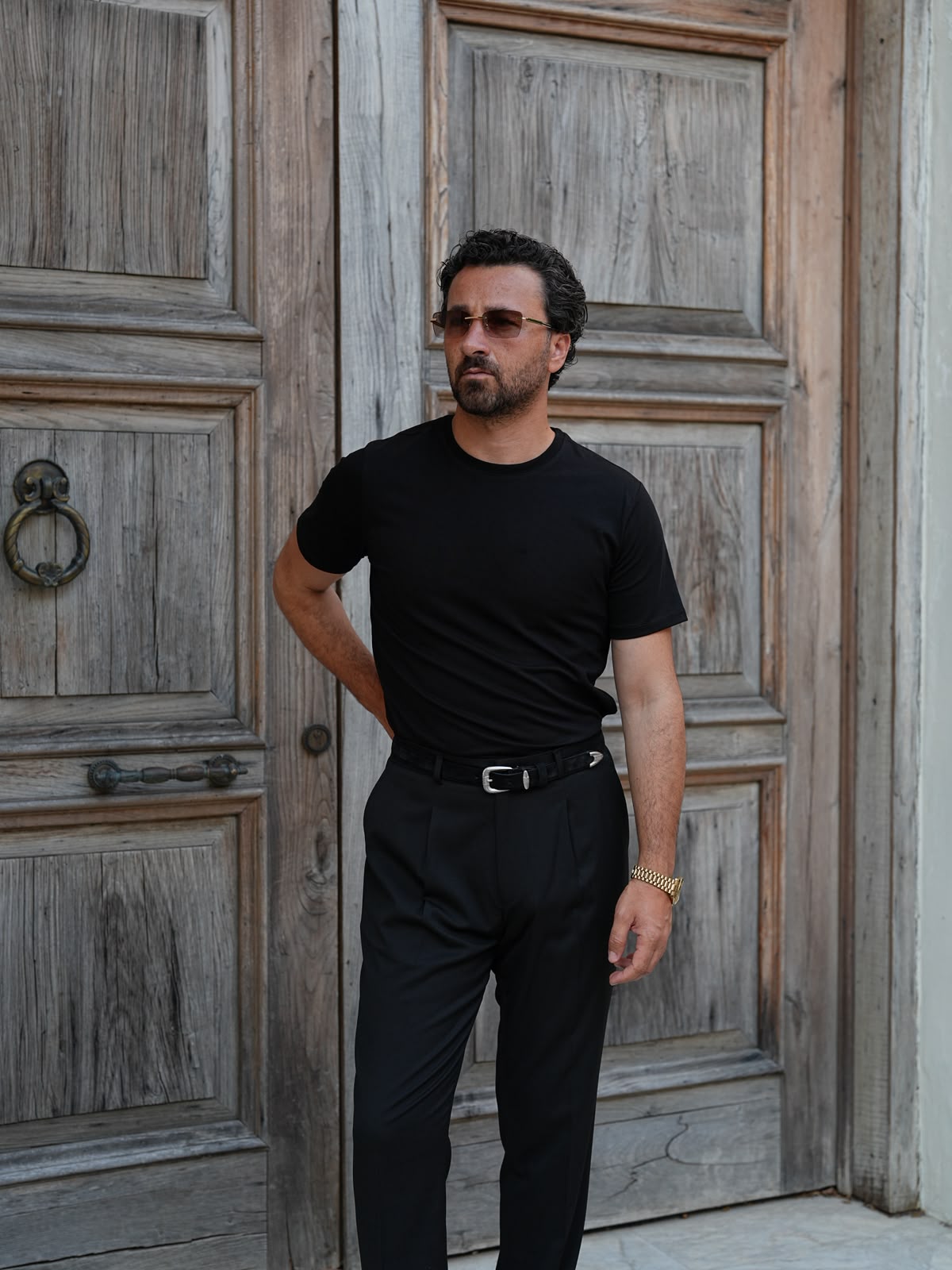 Erkek Beyaz Pamuk Slim Fit Dar Kesim Bisiklet Yaka Basic Tişört - Siyah