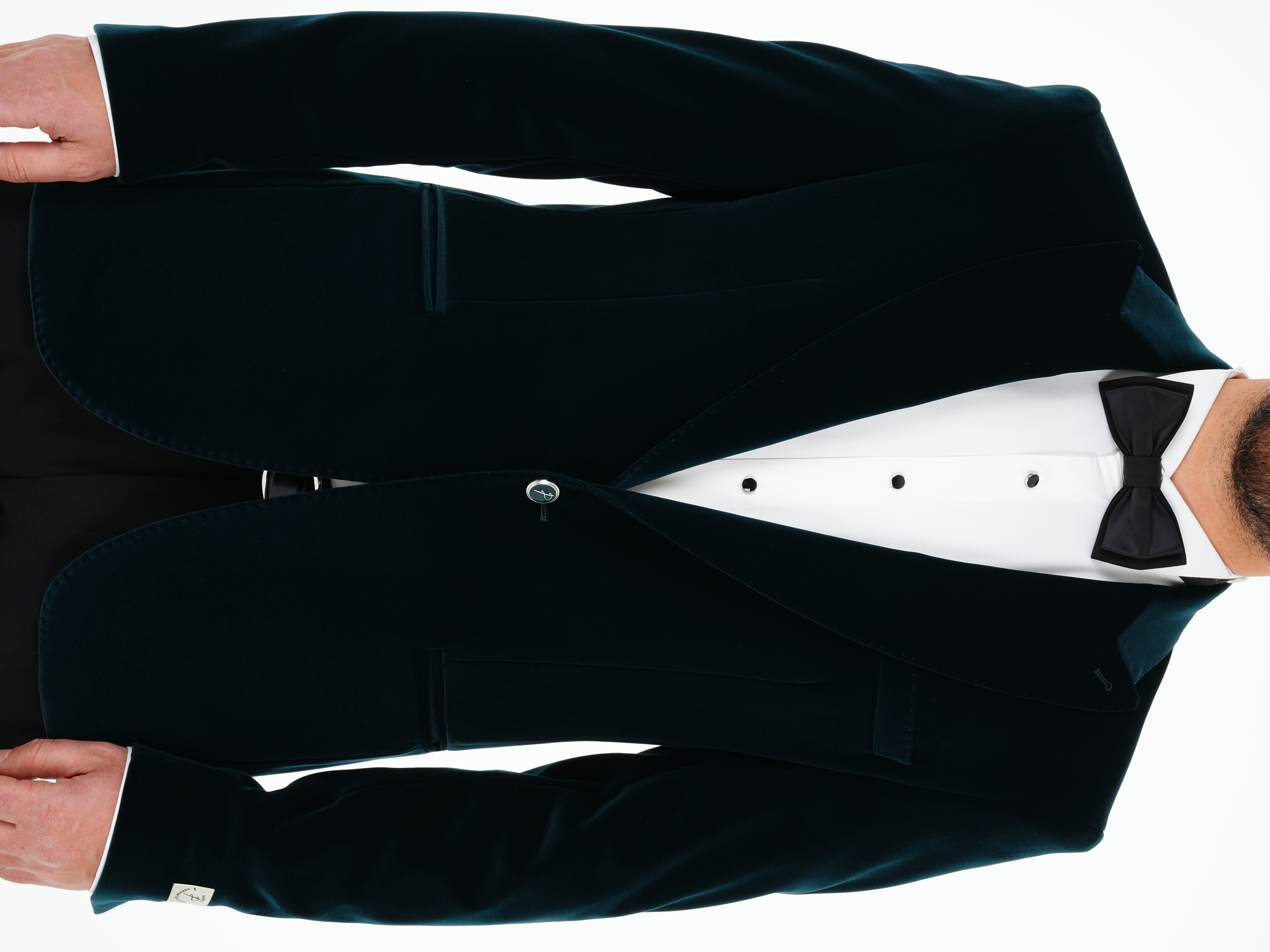 Premium Erkek Kadife Smokin Damatlık Gümüş Düğme Punto Dikişli Ceket Pantolon Papyon - Yeşil