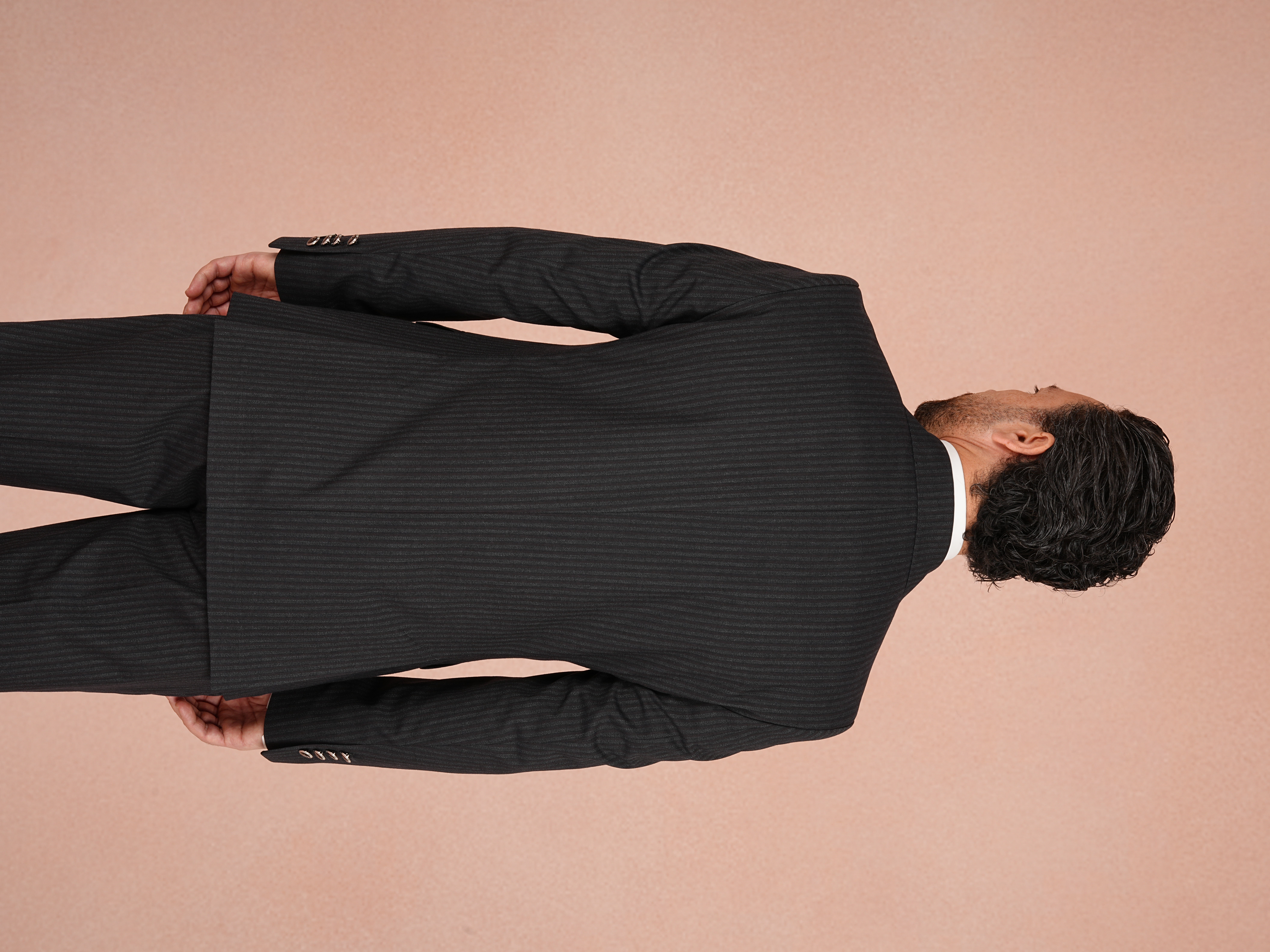 Premium Erkek Çizgili Kruvaze Takım Elbise Slim Fit İtalyan Stil Ceket Pantolon - Siyah