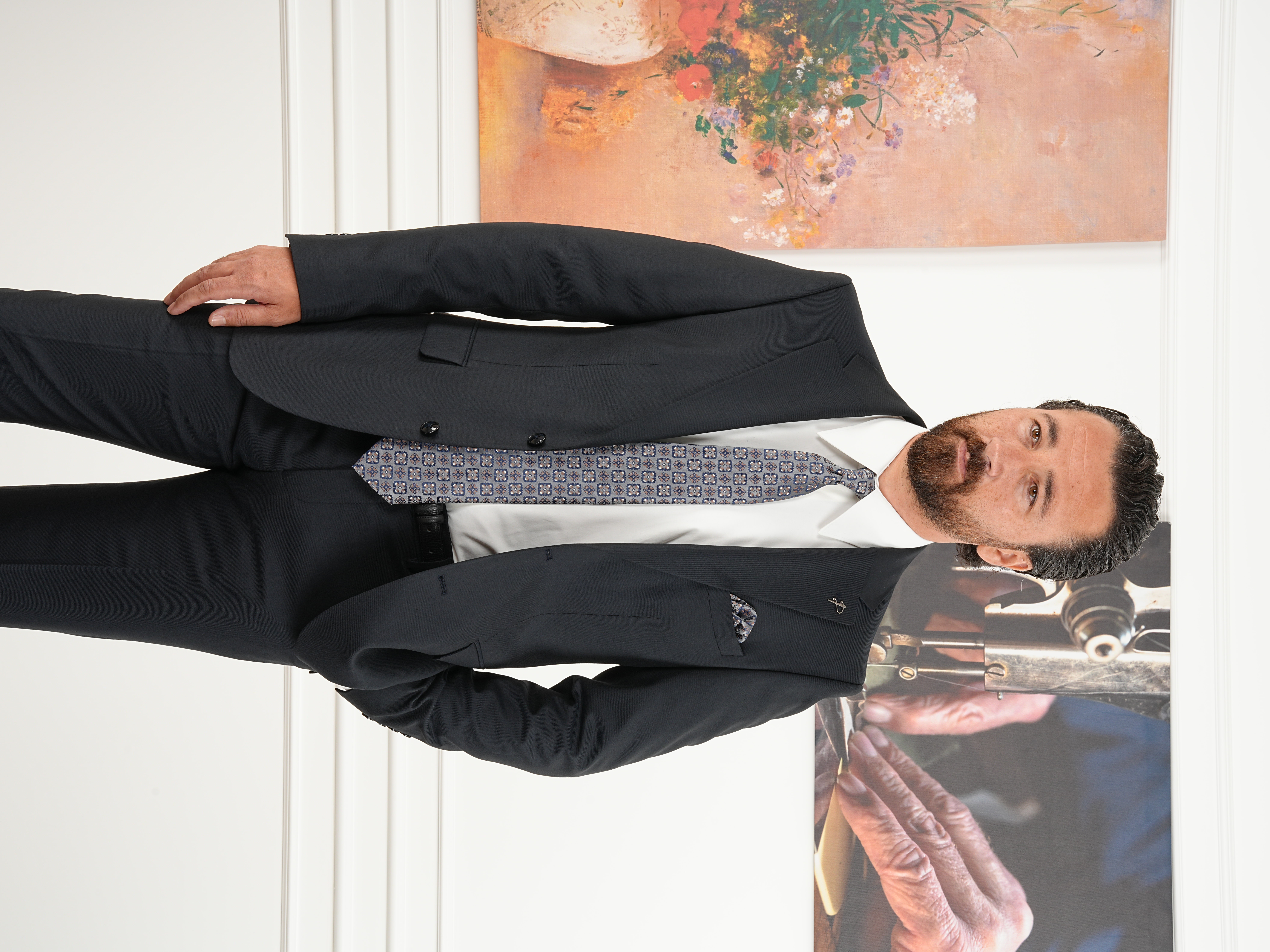 Premium Erkek Mono Yaka Takım Elbise Slim Fit İtalyan Stil Ceket Pantolon - Lacivert