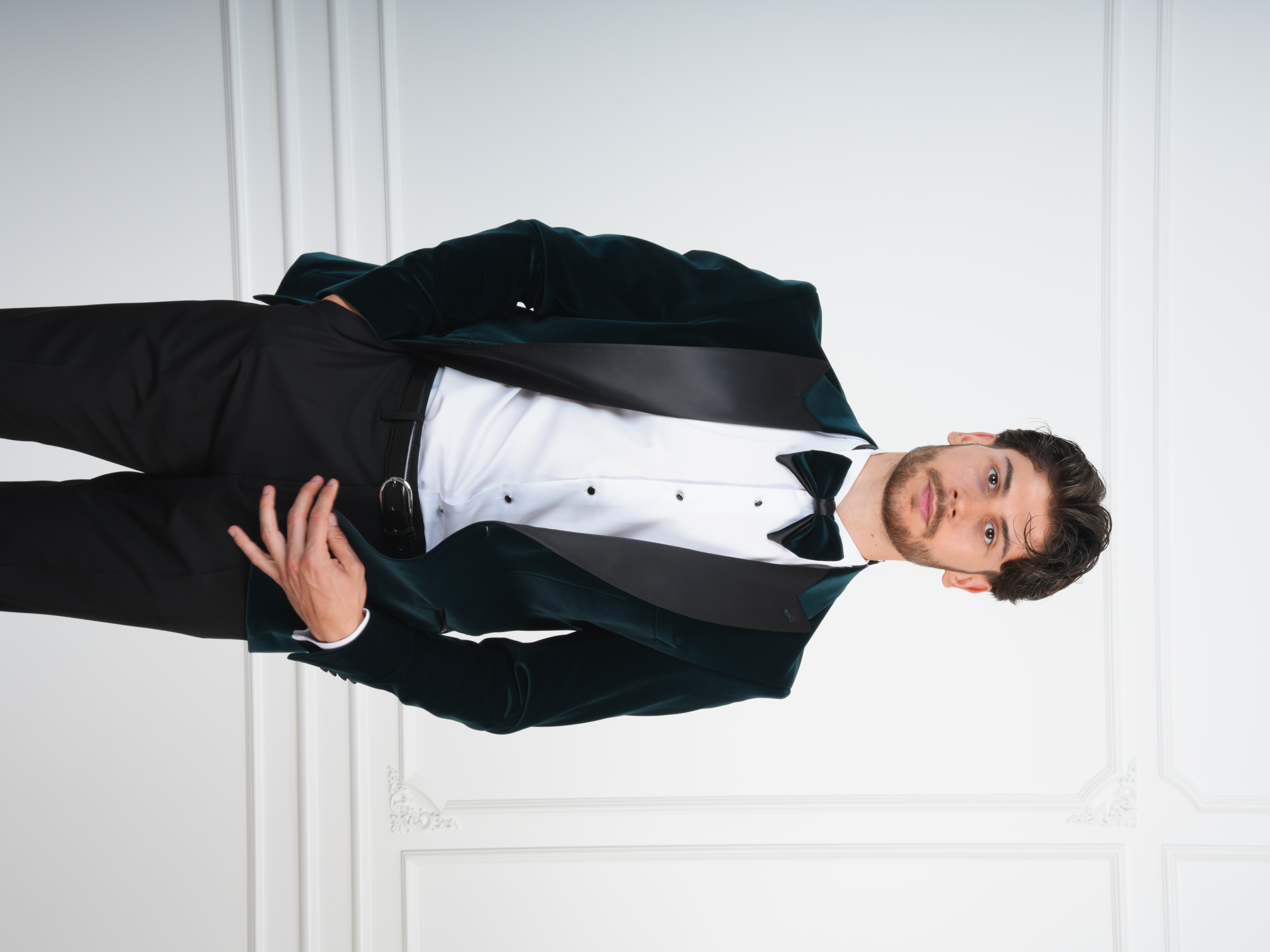 Erkek Premium Kadife Smokin Damatlık İtalyan Stil Slim Fit Ceket Pantolon Papyon - Haki