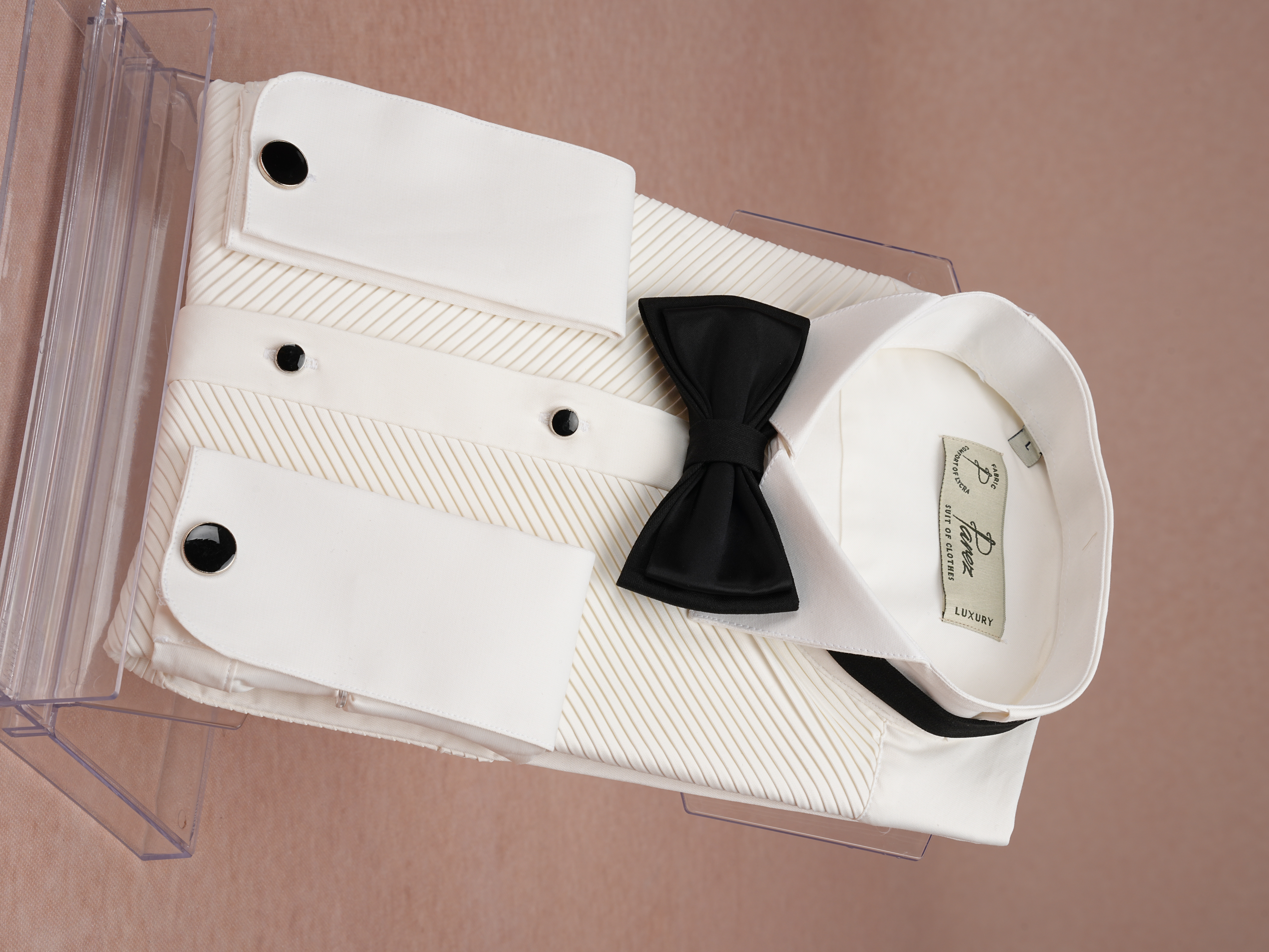 Erkek Premıum Slim Fit Pliseli Damatlık Gömlek - Ekru