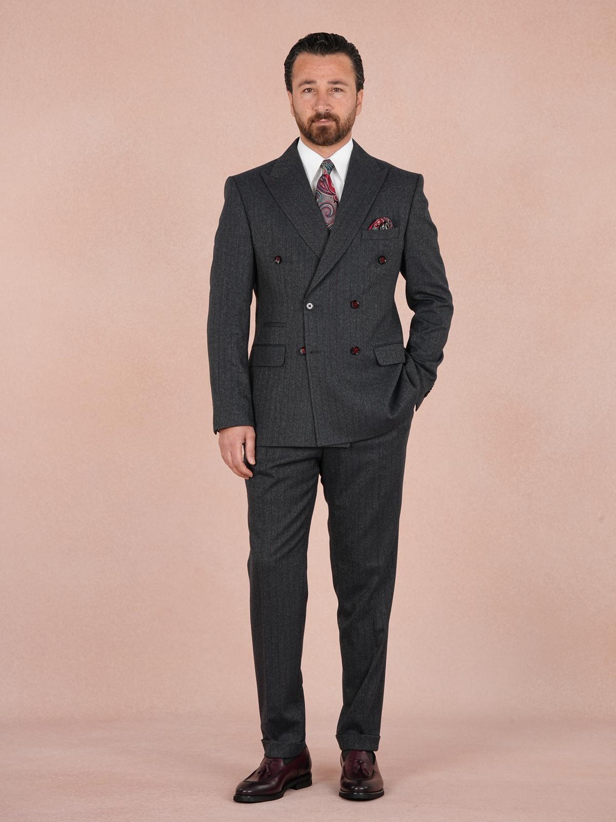 Premium Erkek ı Kruvaze Takım Elbise Slim Fit İtalyan Stil Punto Dikişli Ceket Pantolon - Koyu Lacivert