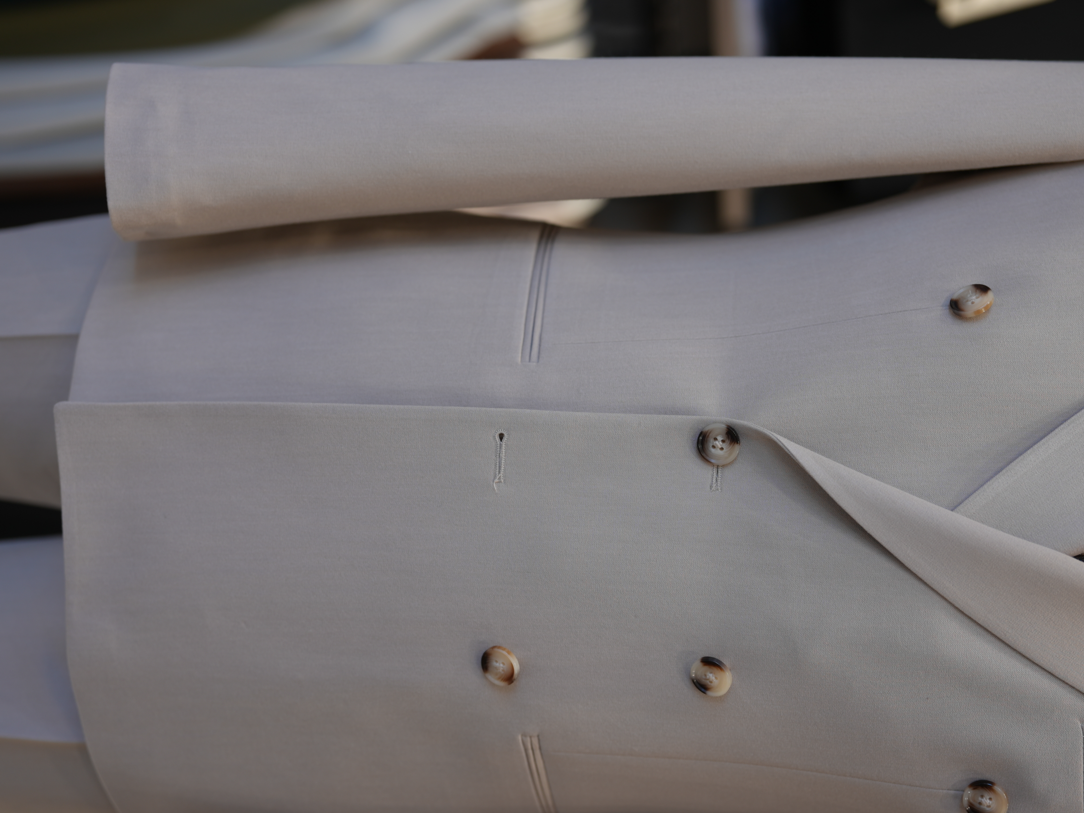 Erkek Kruvaze Takım Elbise Slim Fit İtalyan Stil Ceket Pantolon - Krem