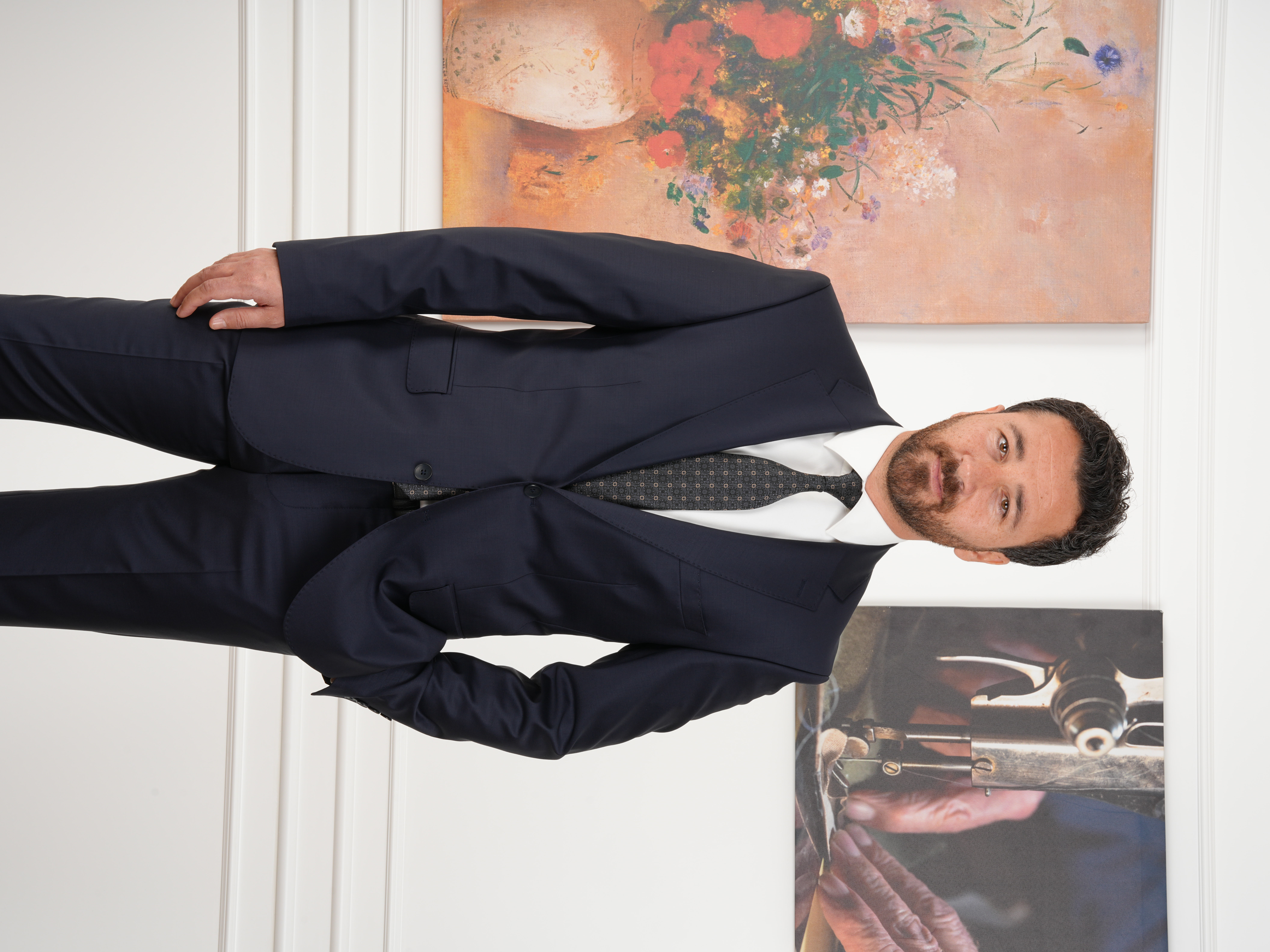 Erkek Regular İtalyan Stil Yünlü Mono Yaka Takım Elbise Ceket Pantolon - Lacivert