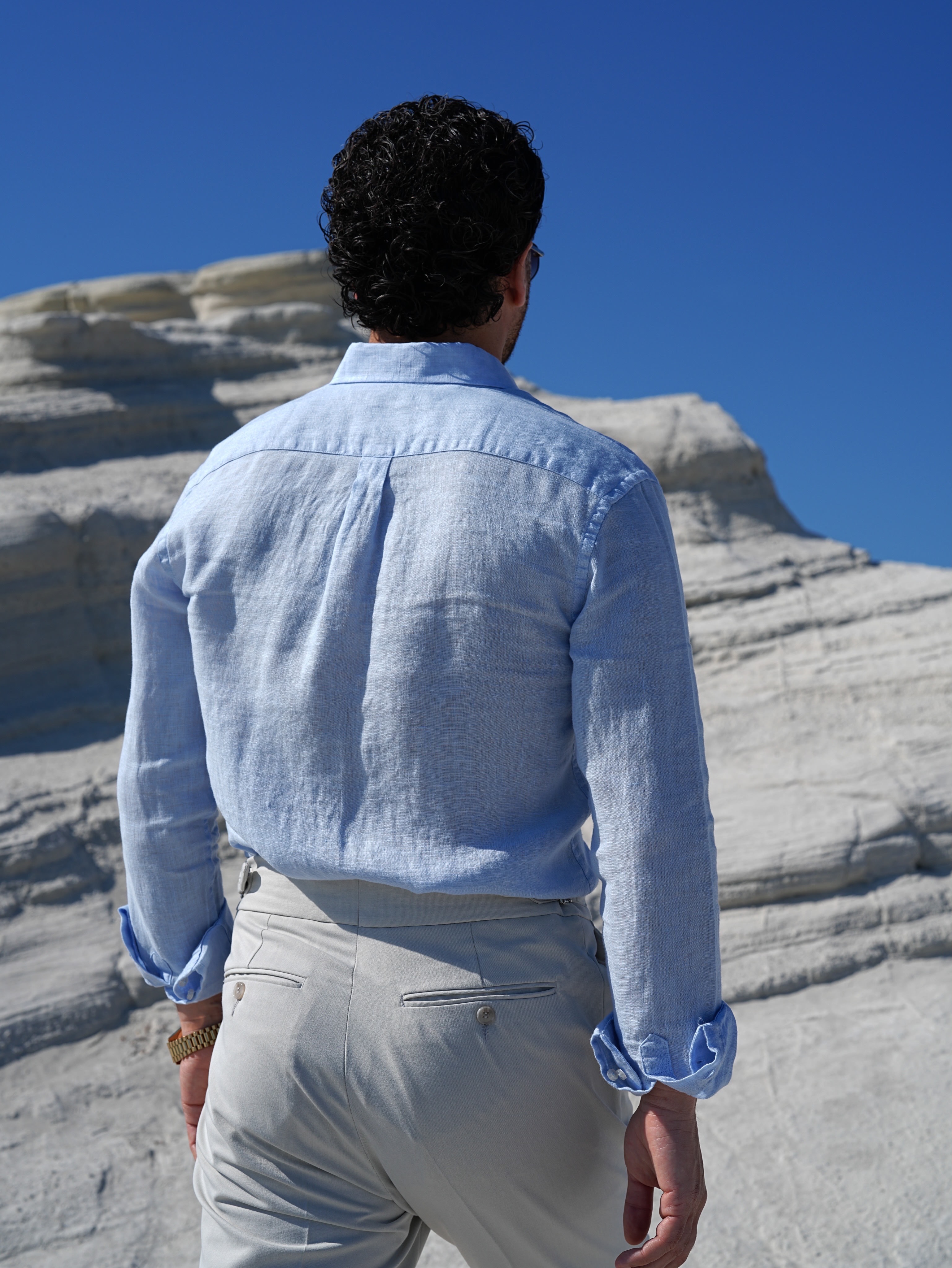 PAREZ Regular Fit Linen Shirt - Ice Blue