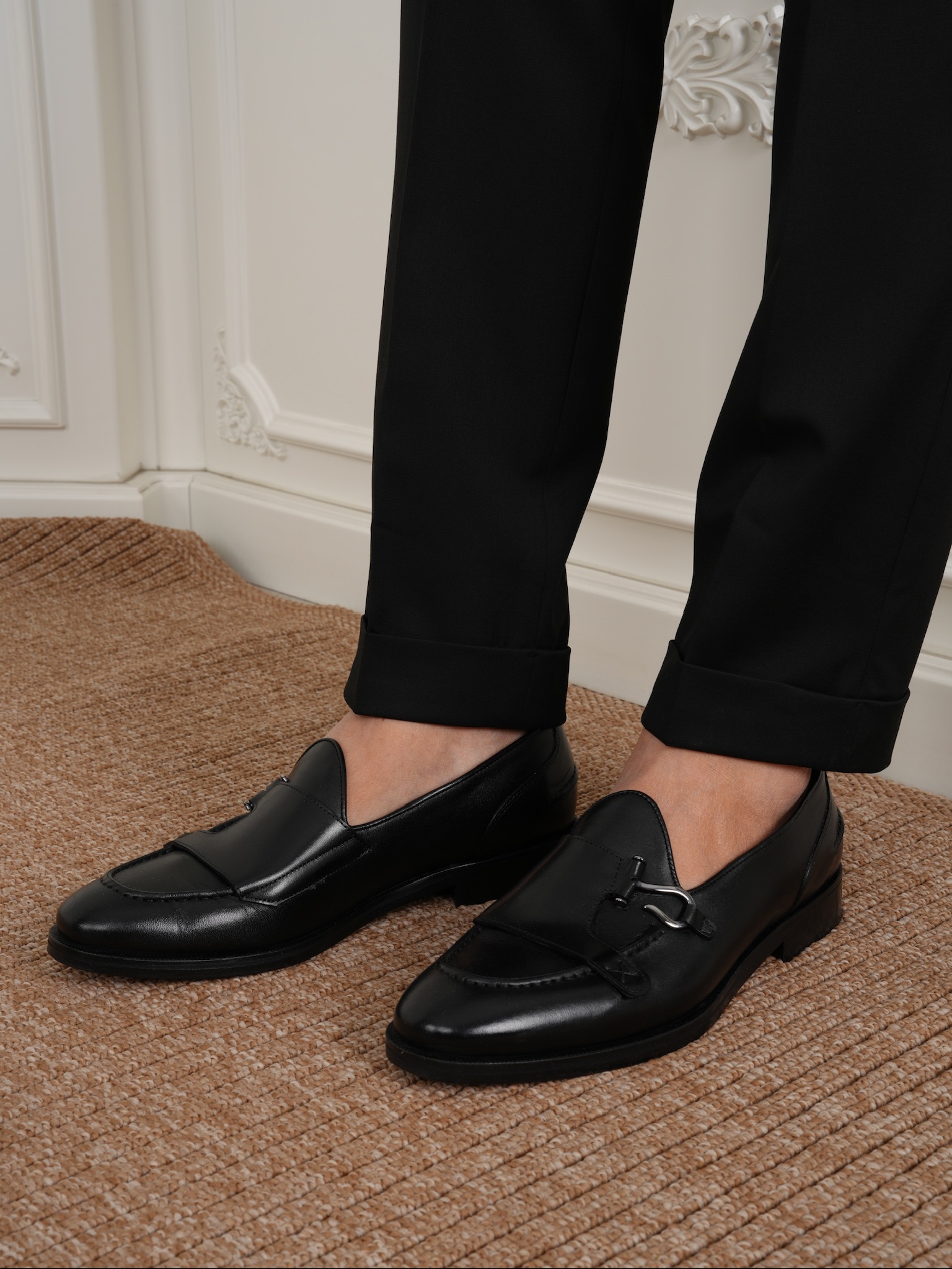 Erkek Premium İtalyan Stil Rugan Silver Tokalı Deri Ayakkabı - Siyah