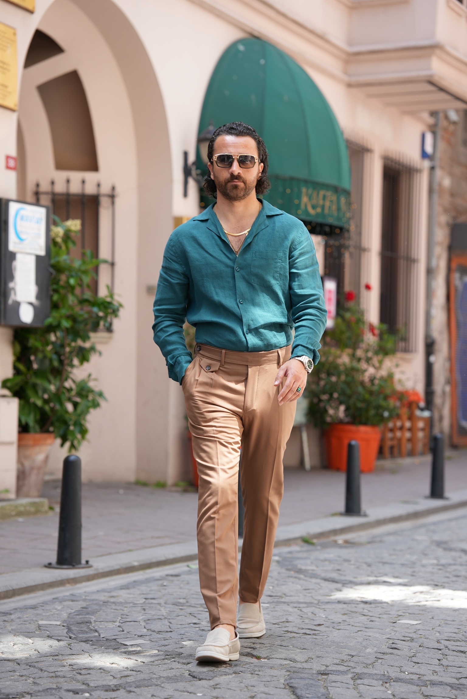 İtalyan Slim Fit Erkek Kumaş Pantolon - Sütlü Kahve