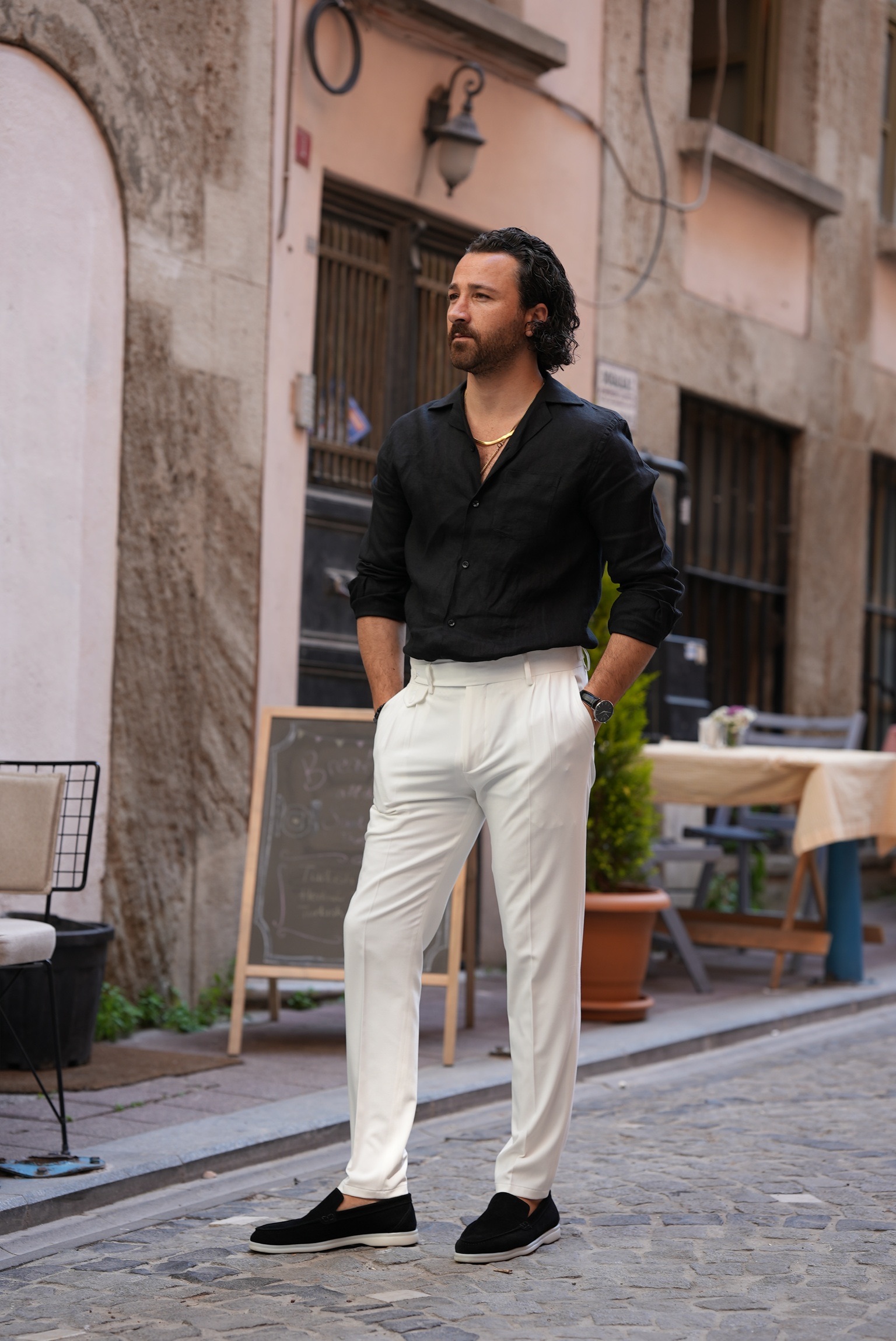 İtalyan Slim Fit Erkek Kumaş Pantolon - Beyaz