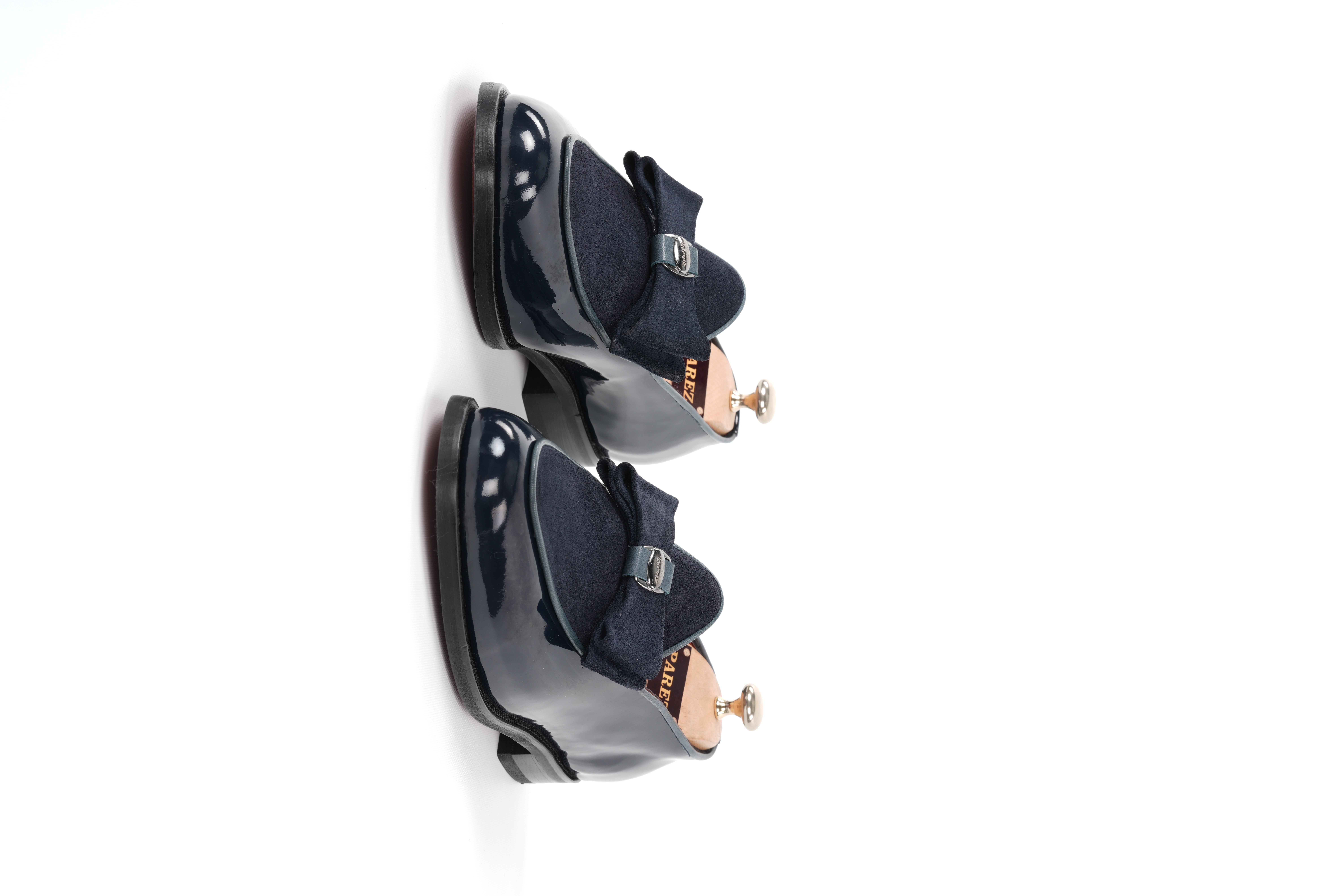 İtalyan Stil İç Dış Rugan Deri Garni Süet Gümüş Tokalı Erkek Ayakkabı - Lacivert