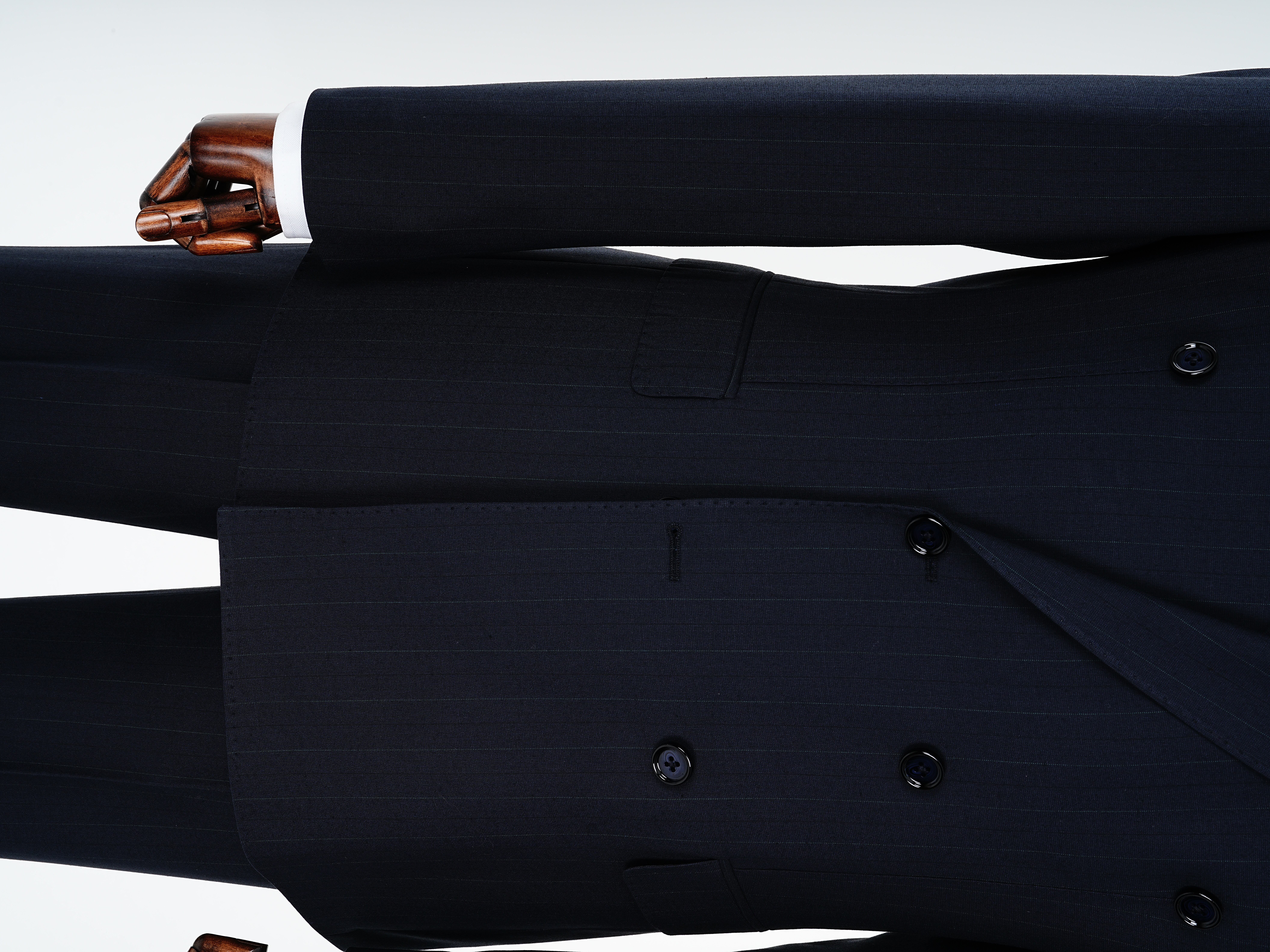 Pantaloni da giacca premium da uomo doppiopetto a righe slim fit stile italiano con cuciture a punto blu navy