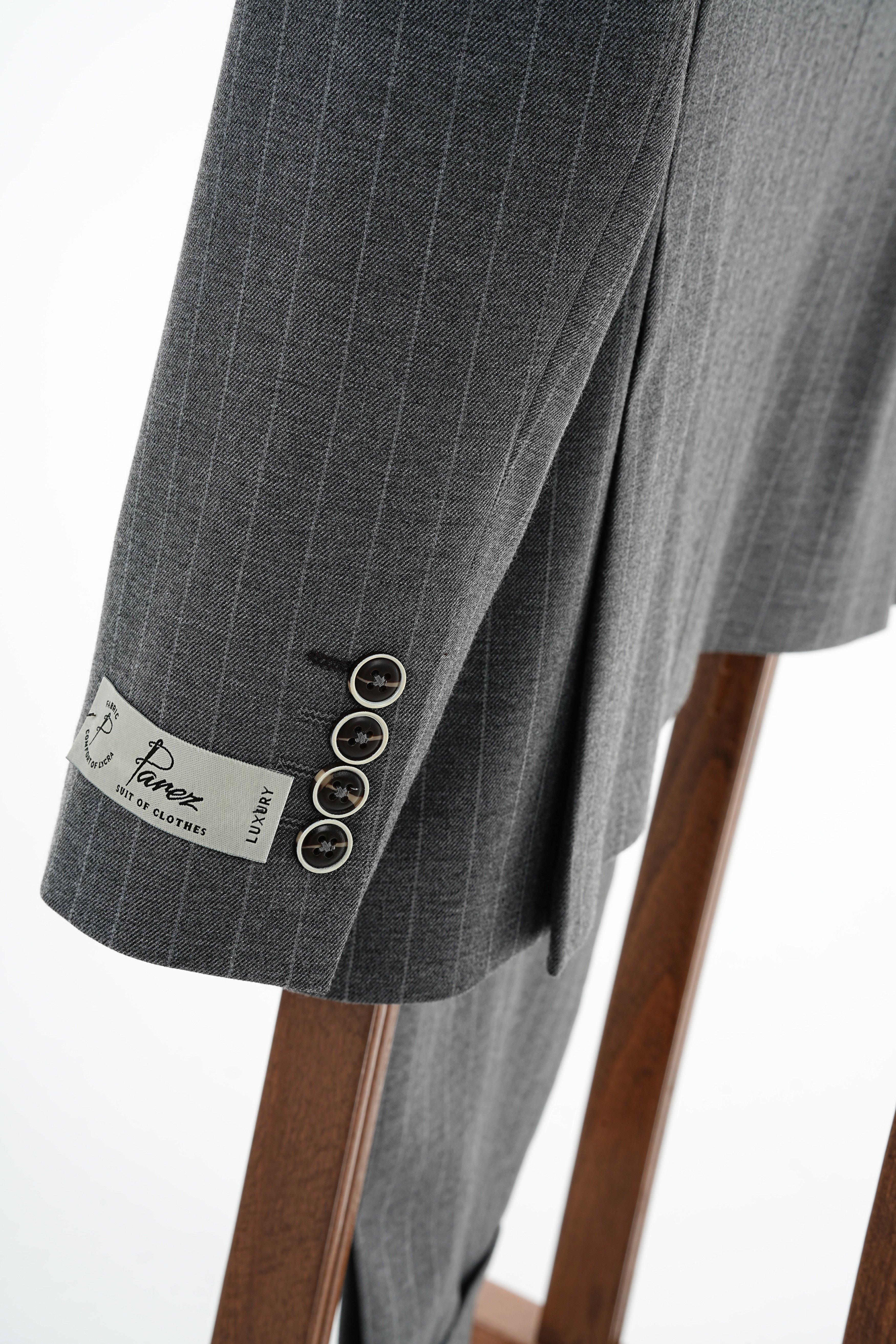 Premium Erkek Kruvaze Takım Elbise Slim Fit İtalyan Stil Punto Dikişli Ceket Pantolon - Gri