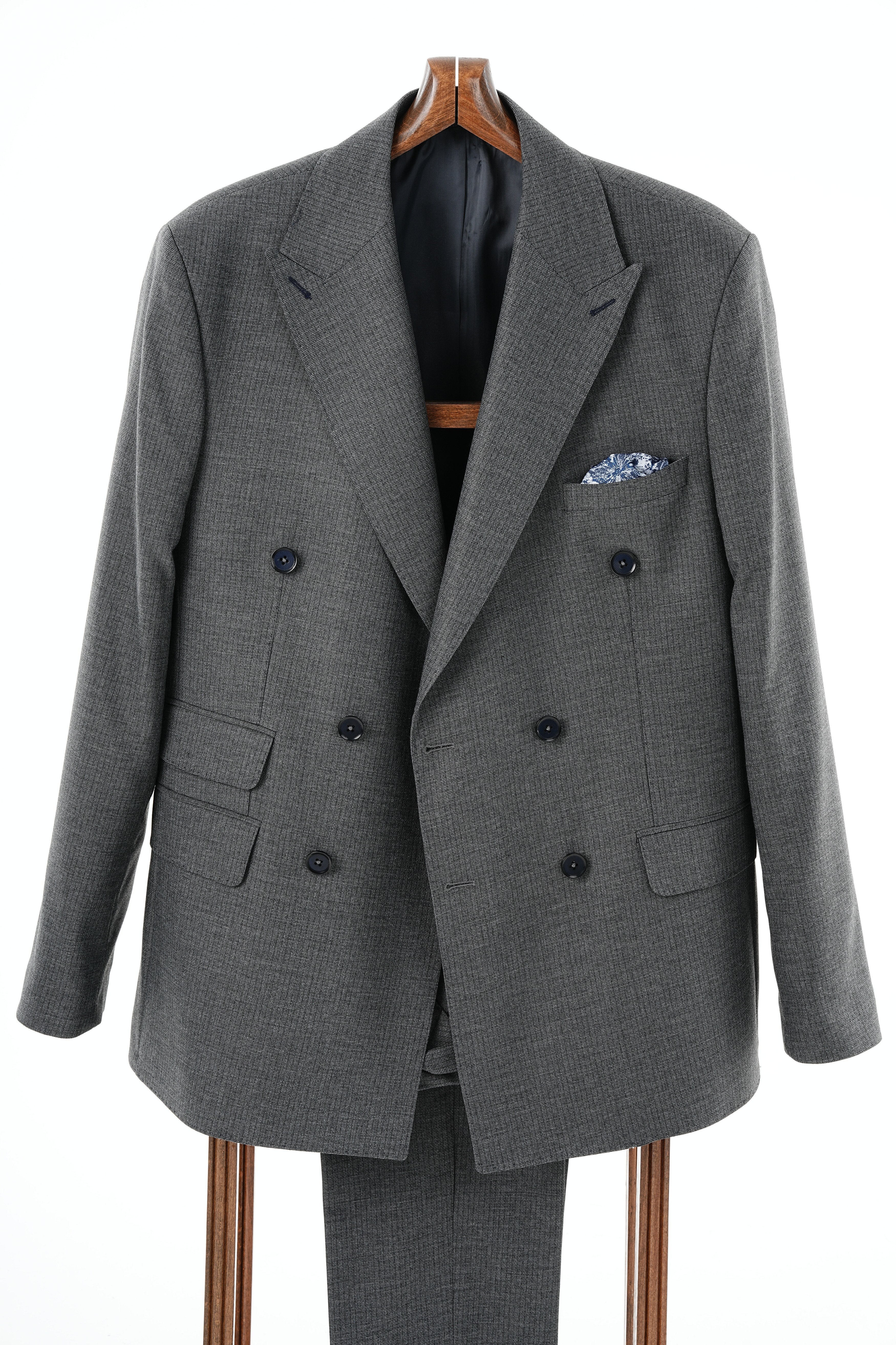 Premium Erkek Kruvaze Takım Elbise Slim Fit İtalyan Stil Punto Dikişli Ceket Pantolon - Gri