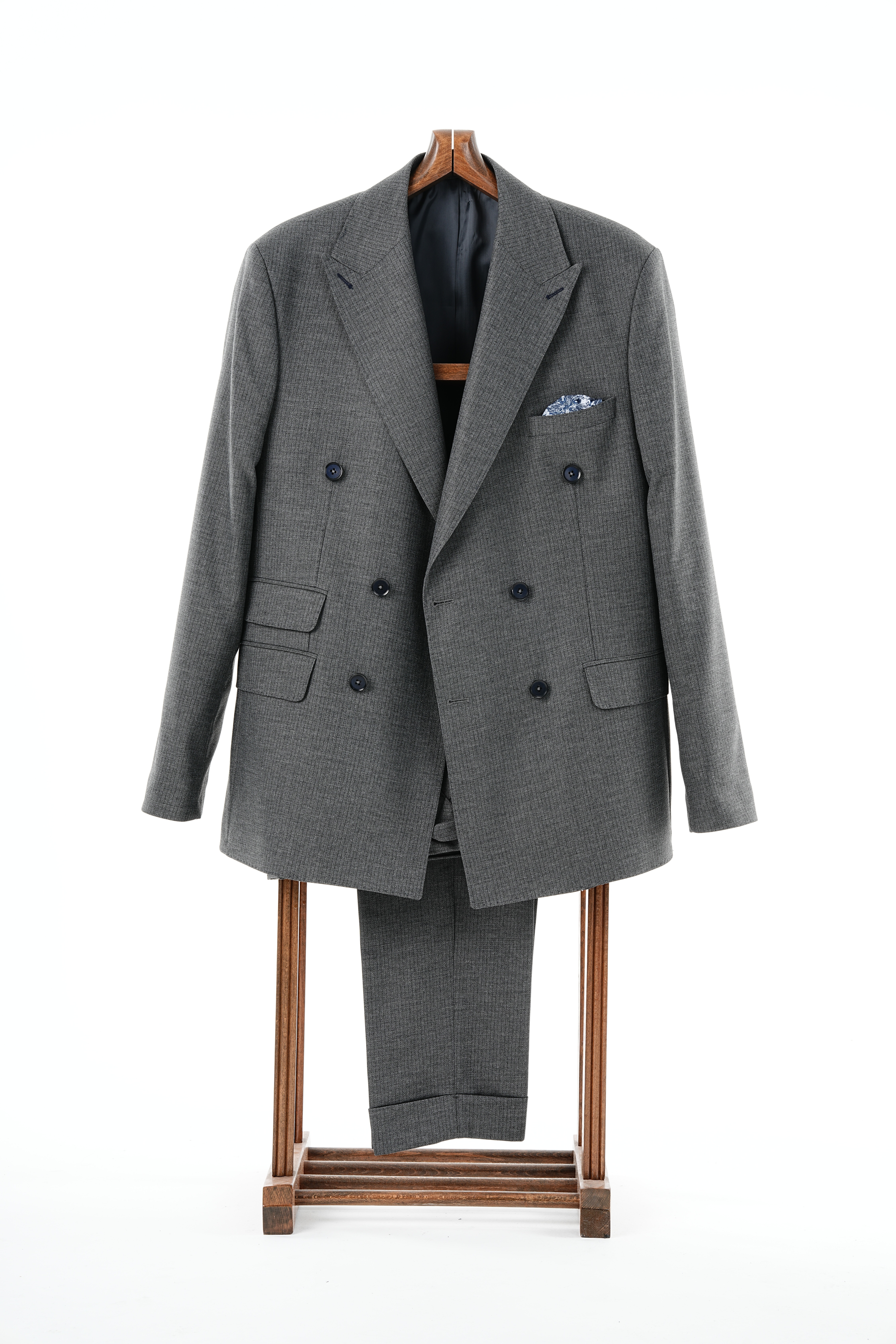 Premium Erkek Kruvaze Takım Elbise Slim Fit İtalyan Stil Punto Dikişli Ceket Pantolon - Gri