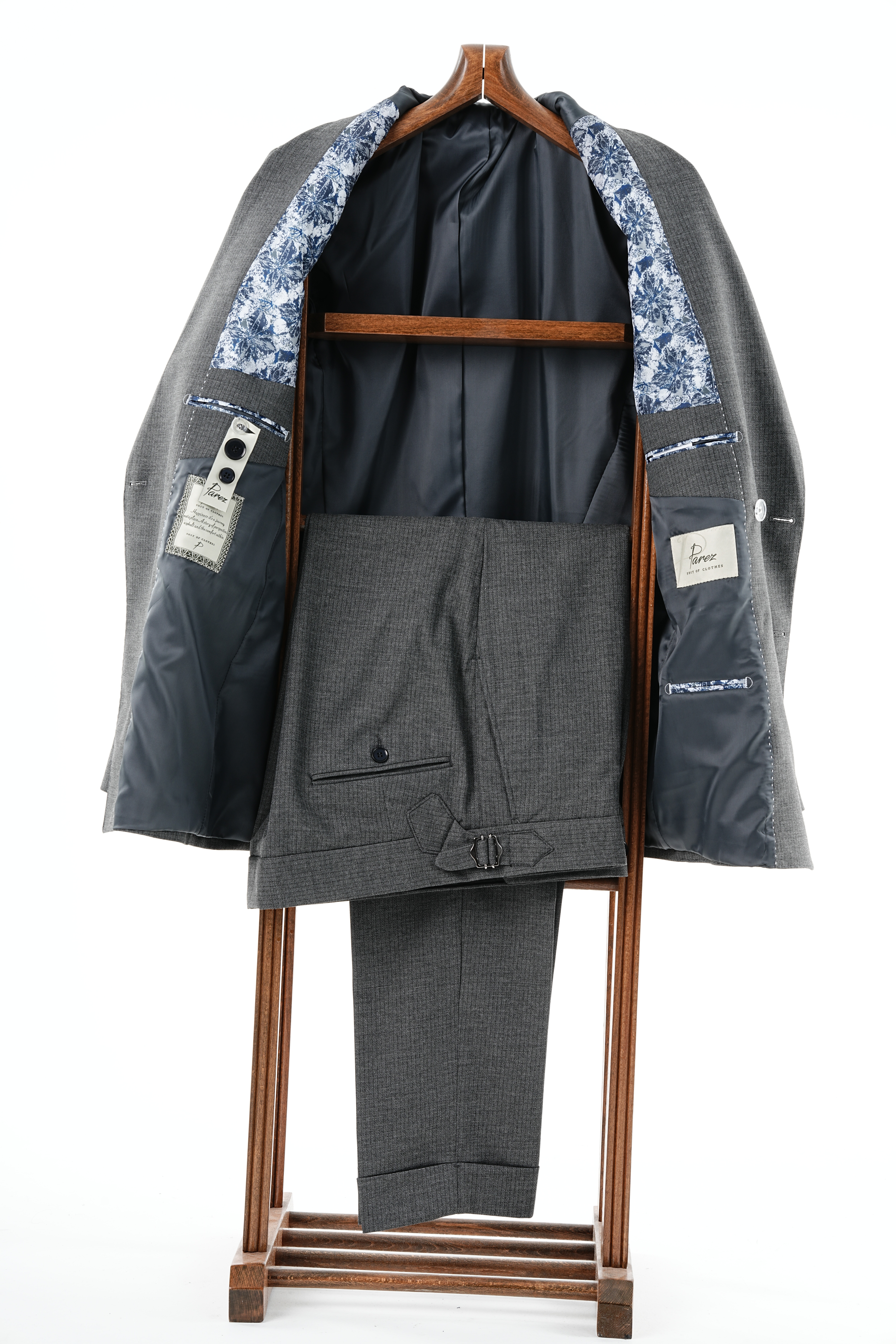 Premium Erkek Kruvaze Takım Elbise Slim Fit İtalyan Stil Punto Dikişli Ceket Pantolon - Gri