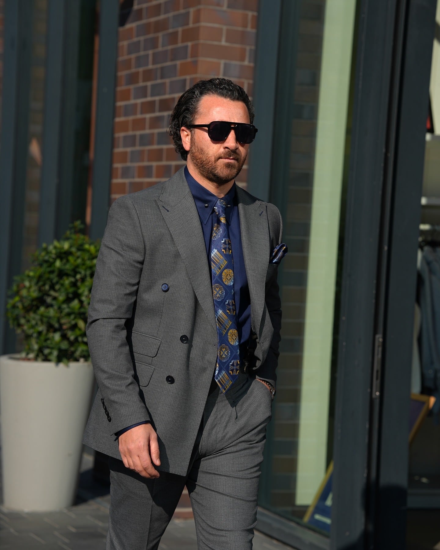 Premium Erkek Kruvaze Takım Elbise Slim Fit İtalyan Stil Punto Dikişli Ceket Pantolon - Gri