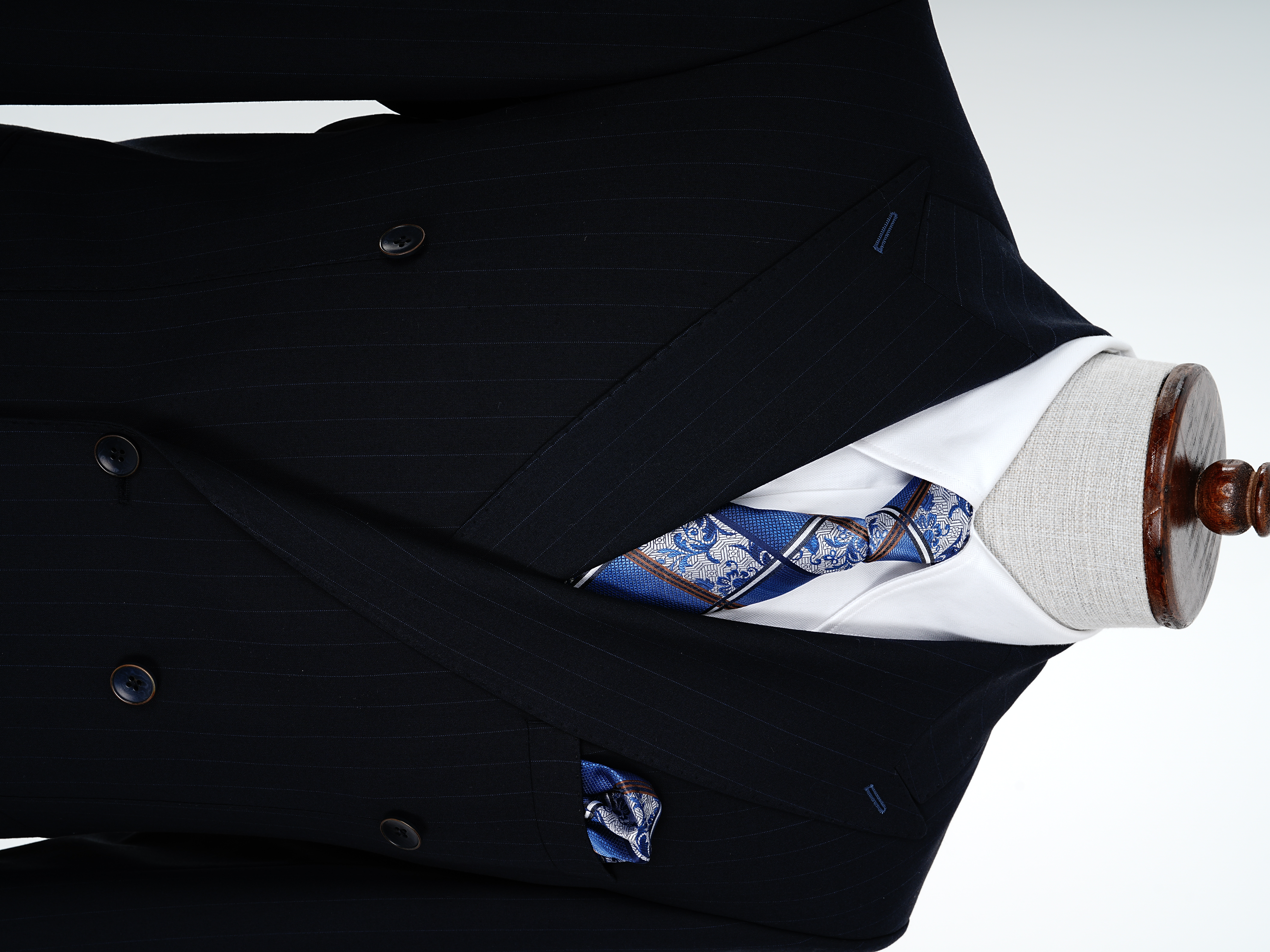 Pantaloni da giacca doppiopetto premium da uomo slim fit stile italiano con cuciture a punto blu navy