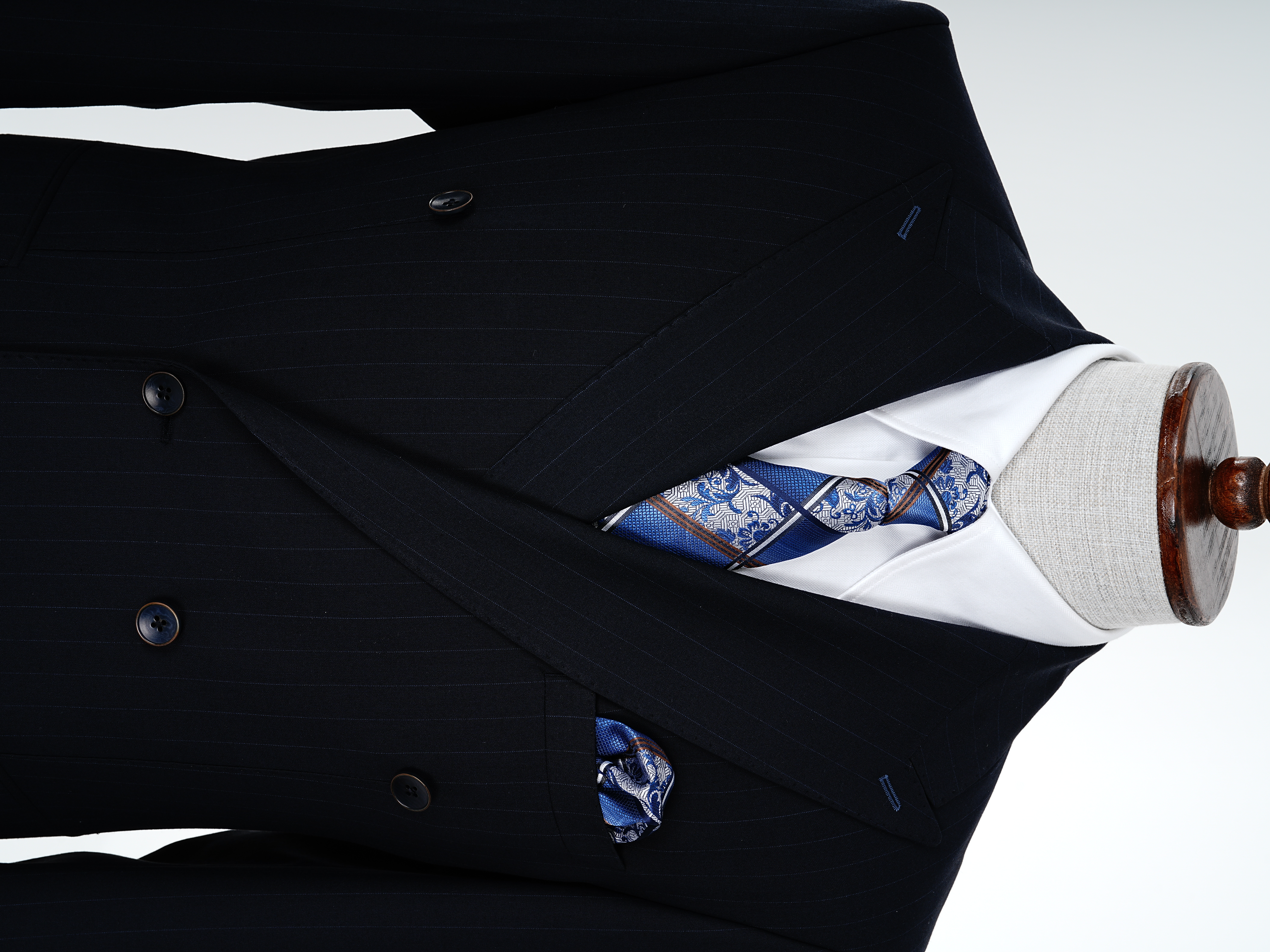 Pantaloni da giacca doppiopetto premium da uomo slim fit stile italiano con cuciture a punto blu navy