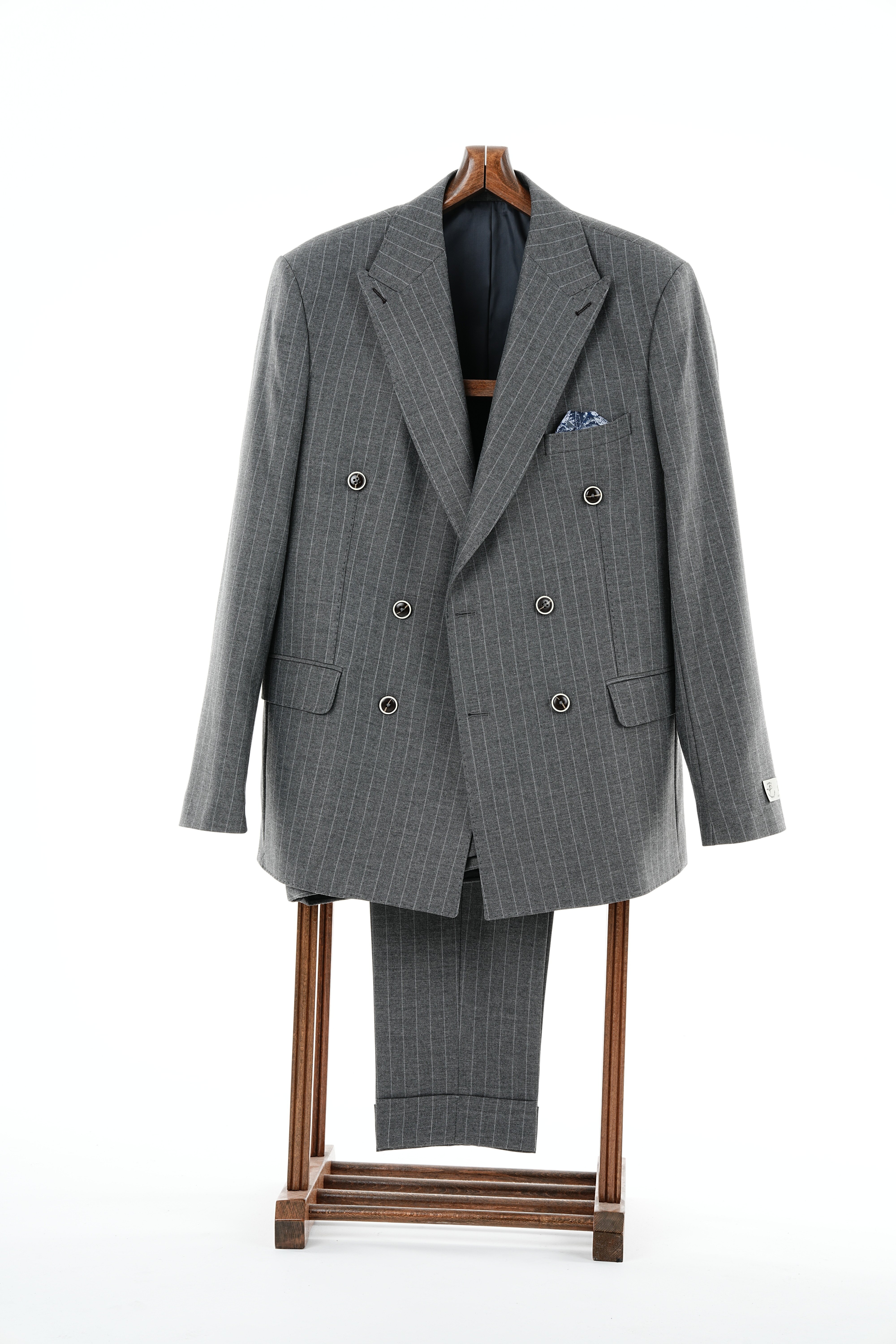 Premium Erkek Kruvaze Takım Elbise Slim Fit İtalyan Stil Punto Dikişli Ceket Pantolon - Gri