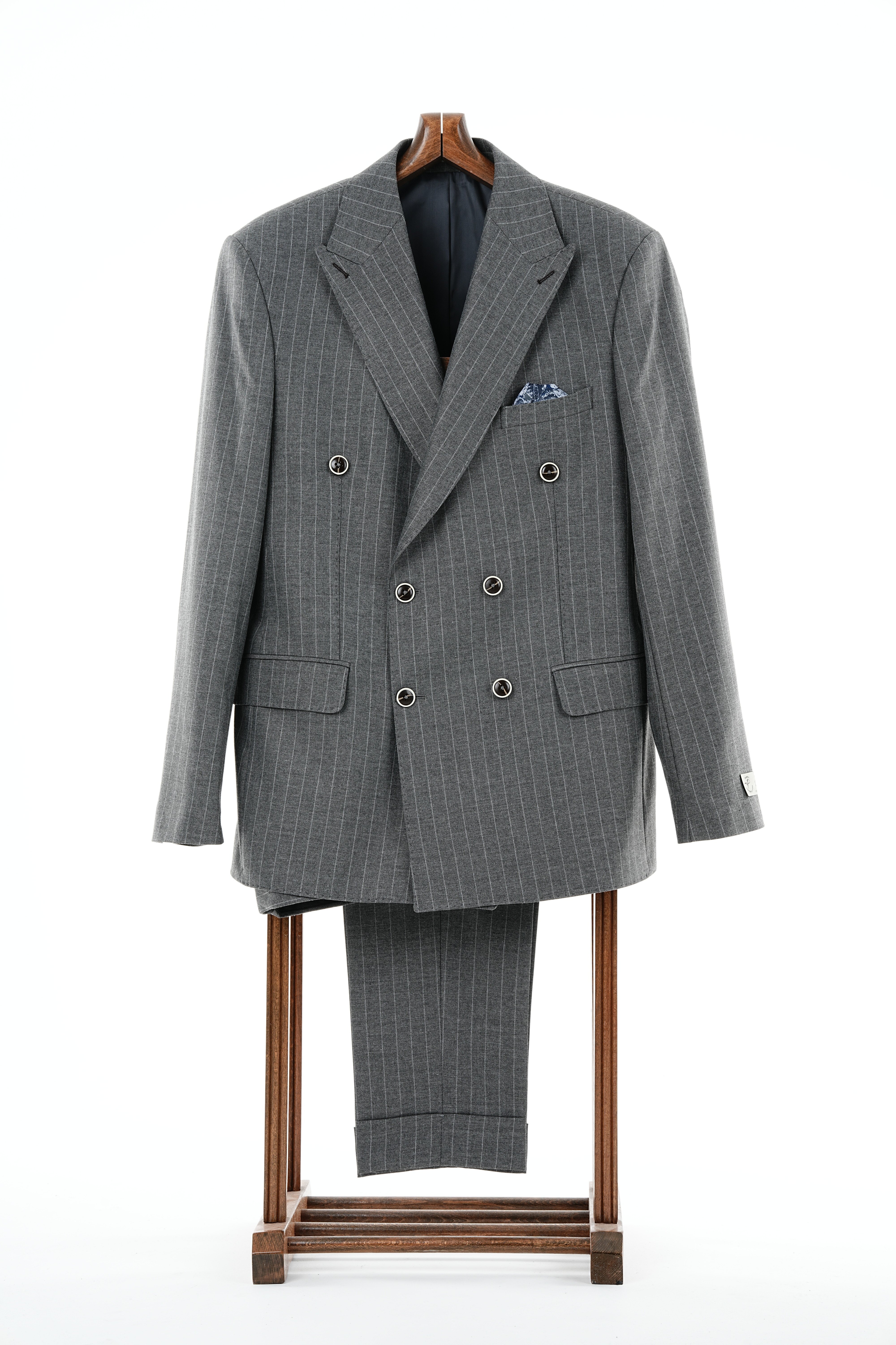 Premium Erkek Kruvaze Takım Elbise Slim Fit İtalyan Stil Punto Dikişli Ceket Pantolon - Gri