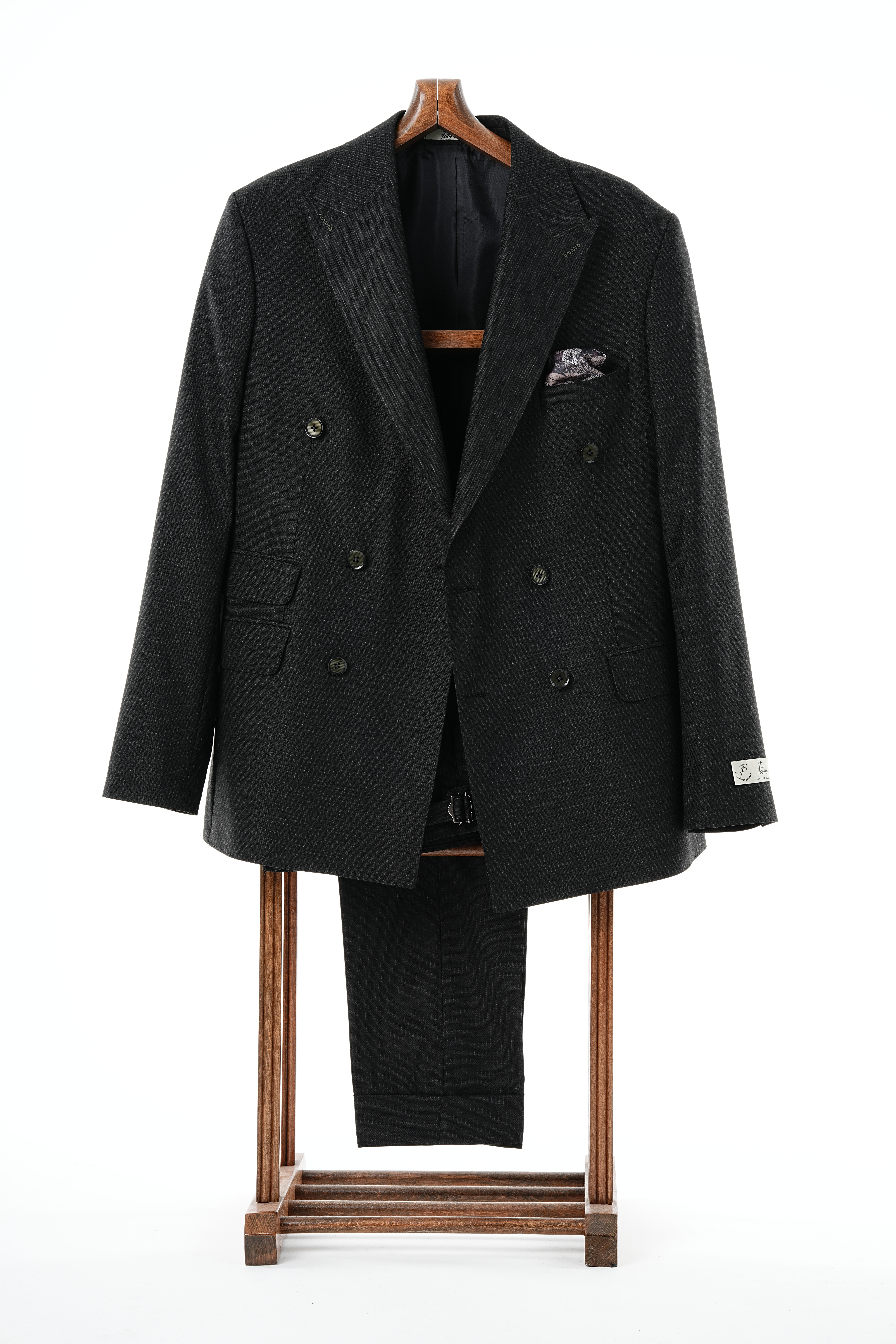 Pantaloni da giacca doppiopetto premium da uomo slim fit stile italiano con cuciture a punto neri