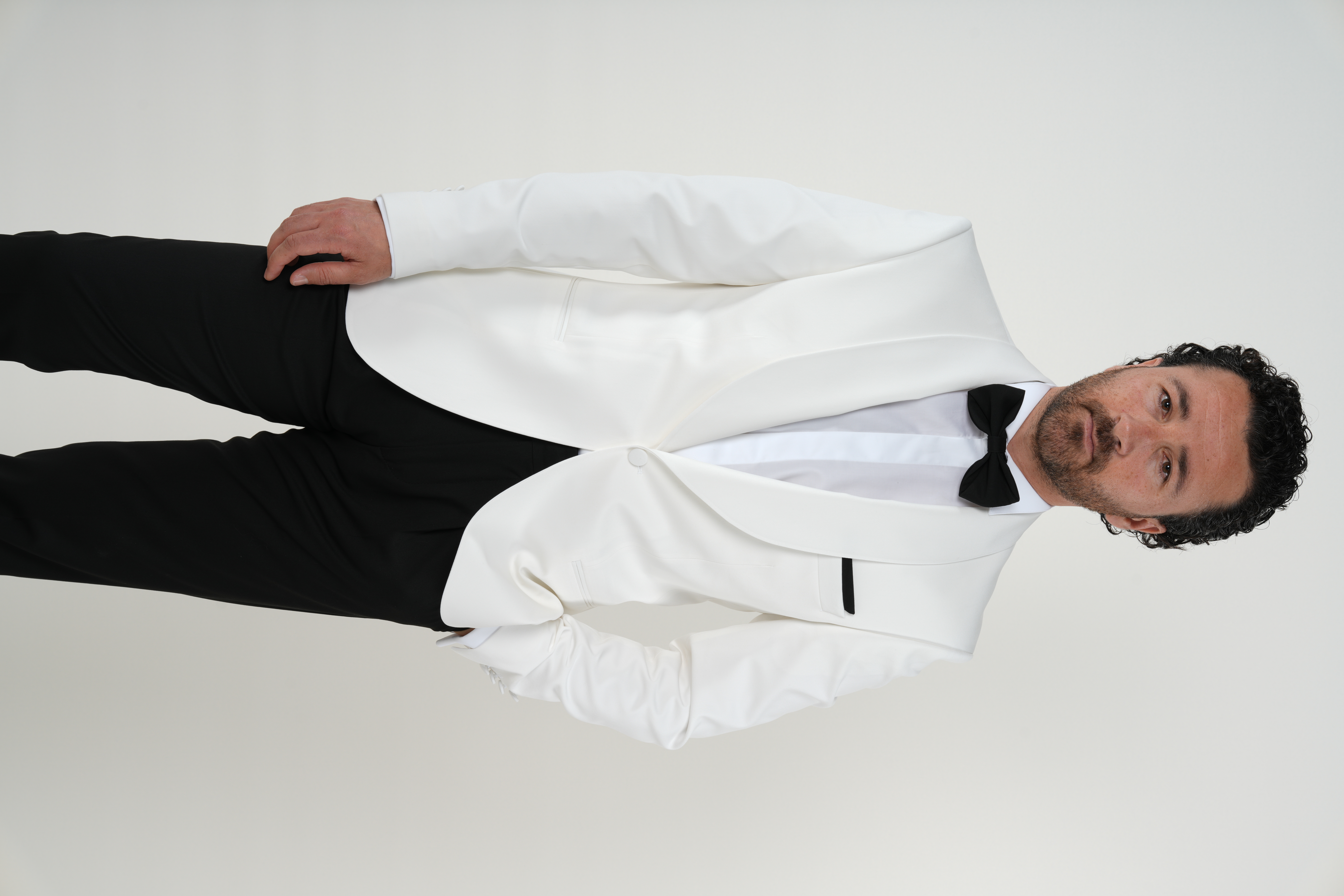 Premium Mens Slim Fit Italian Style Tuxedo Shawl Lapel Groom Jacket Trousers Bow Tie-White