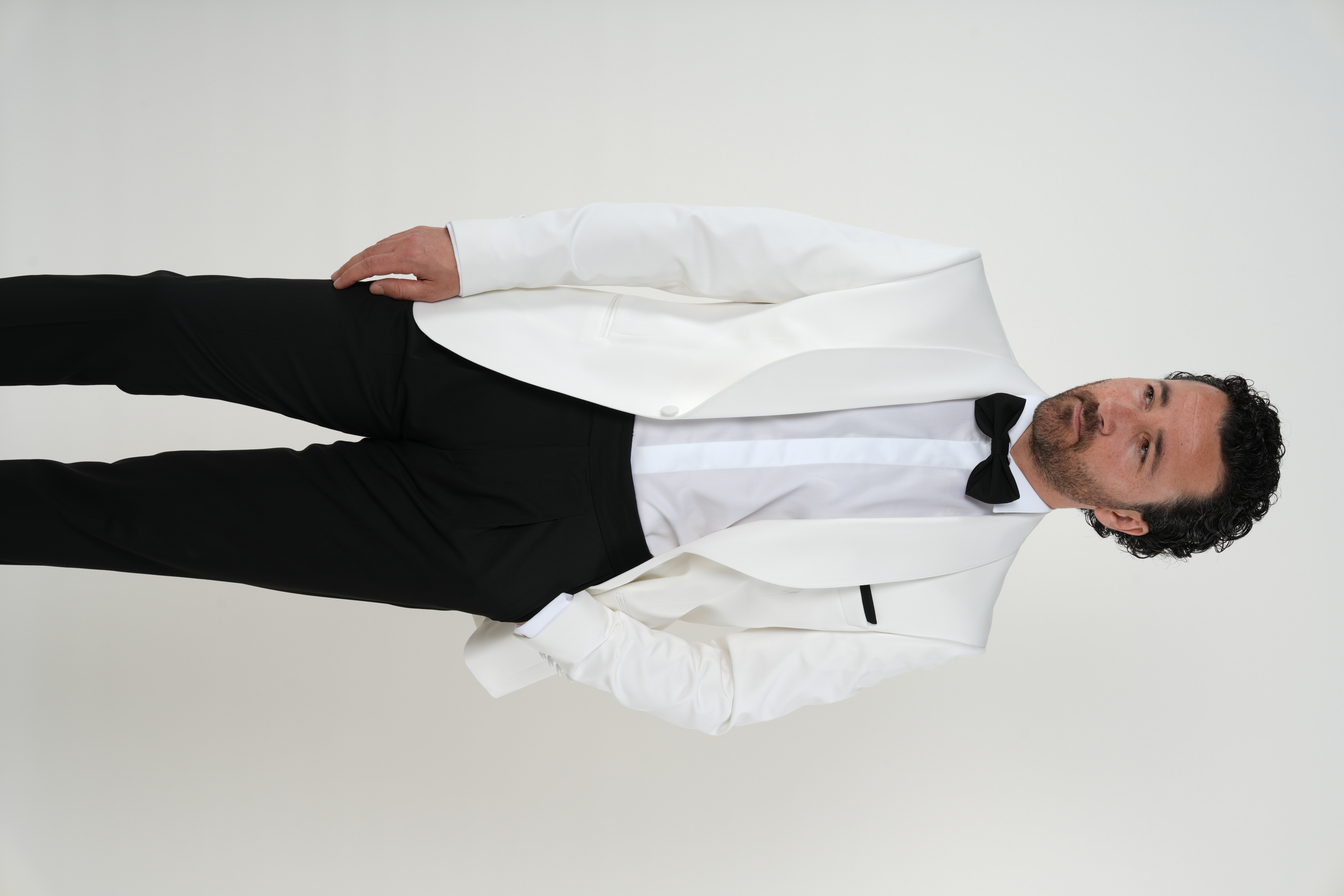 Premium Mens Slim Fit Italian Style Tuxedo Shawl Lapel Groom Jacket Trousers Bow Tie-White