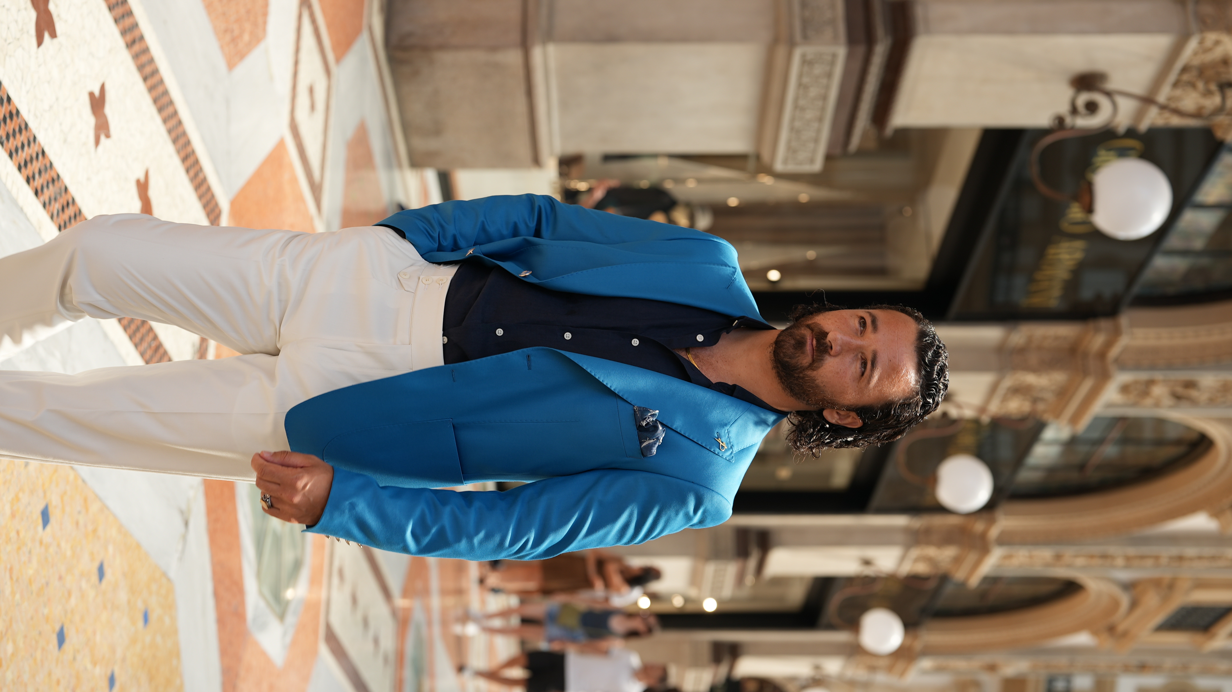 Premium Erkek Takım Elbise Punto Dikişli Tulum Cepli Ceket Pantolon - Mavi