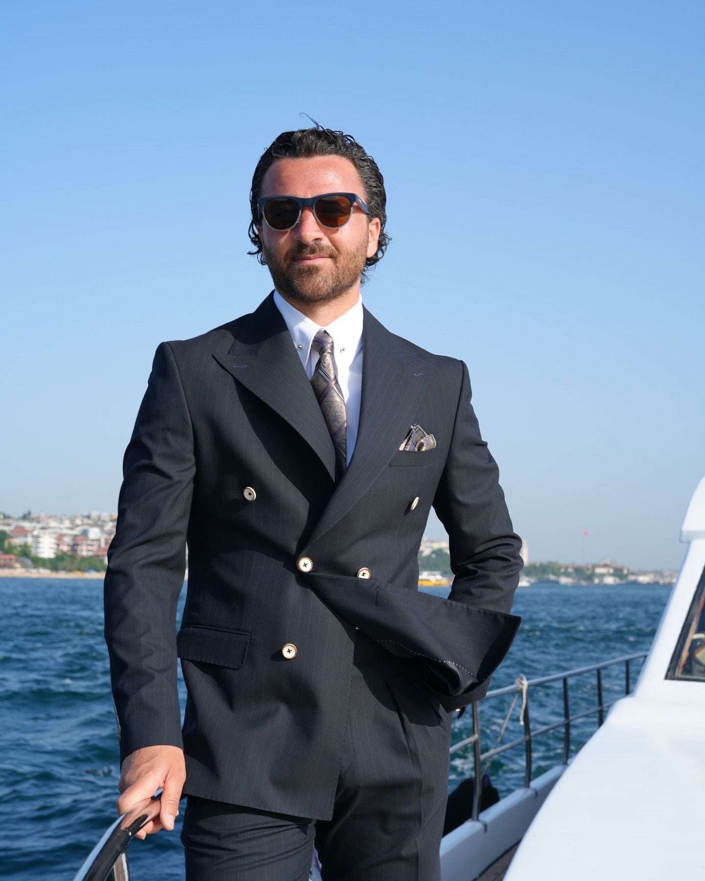 Pantaloni da giacca con cuciture a punto stile italiano slim fit semifoderati da uomo premium - Nero