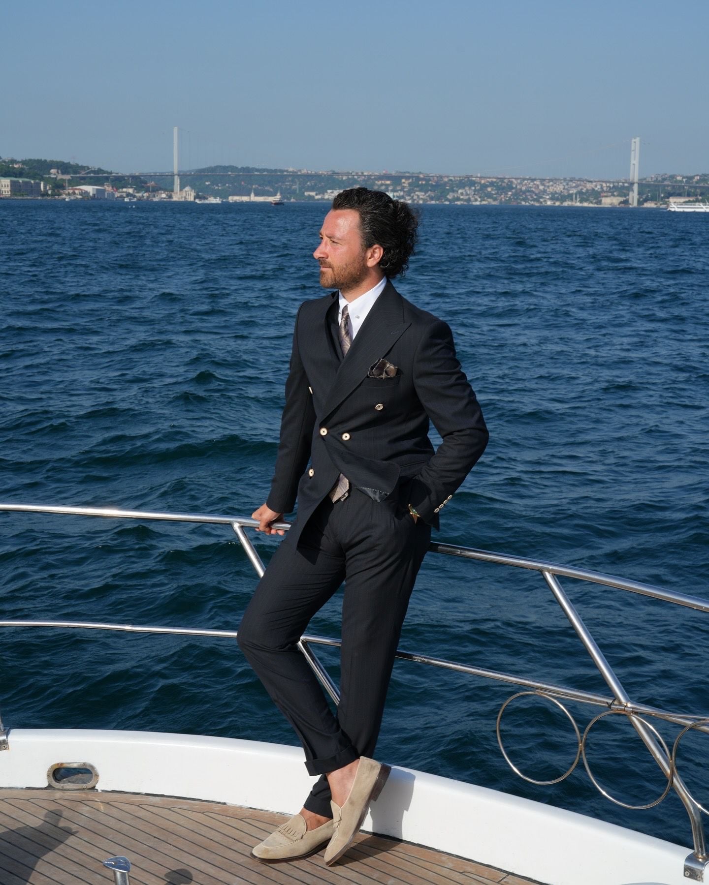 Pantaloni da giacca con cuciture a punto stile italiano slim fit semifoderati da uomo premium - Nero