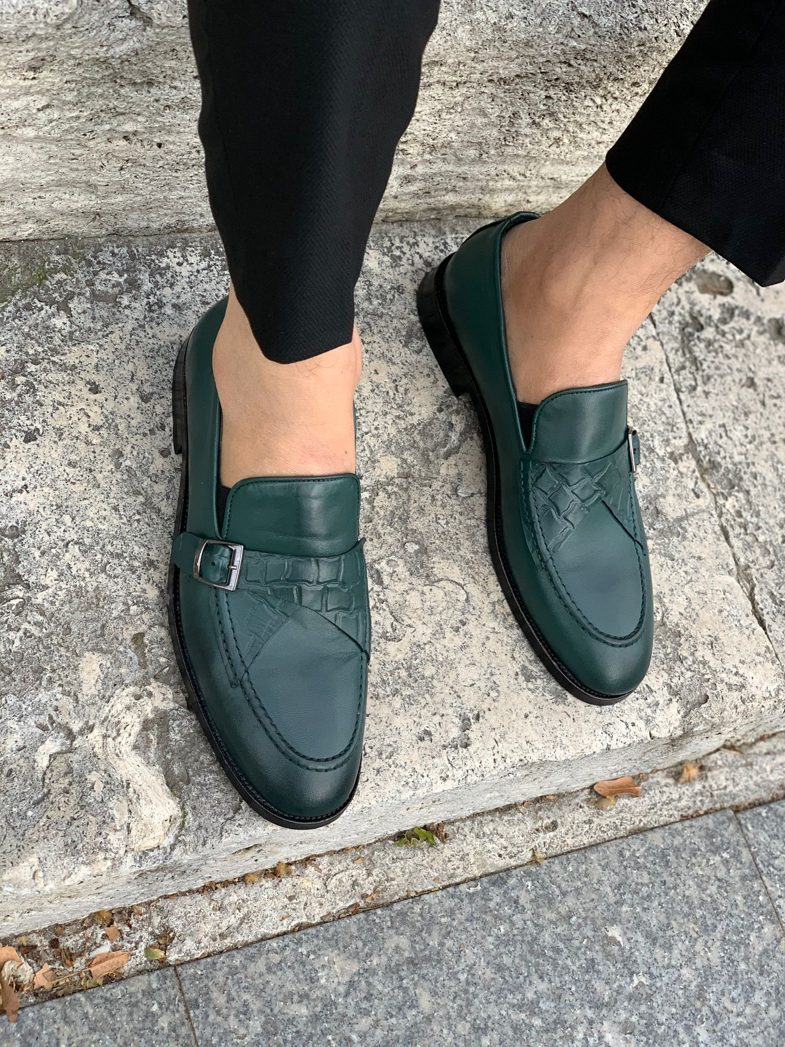 Tokalı Deri Ayakkabı - Yeşil