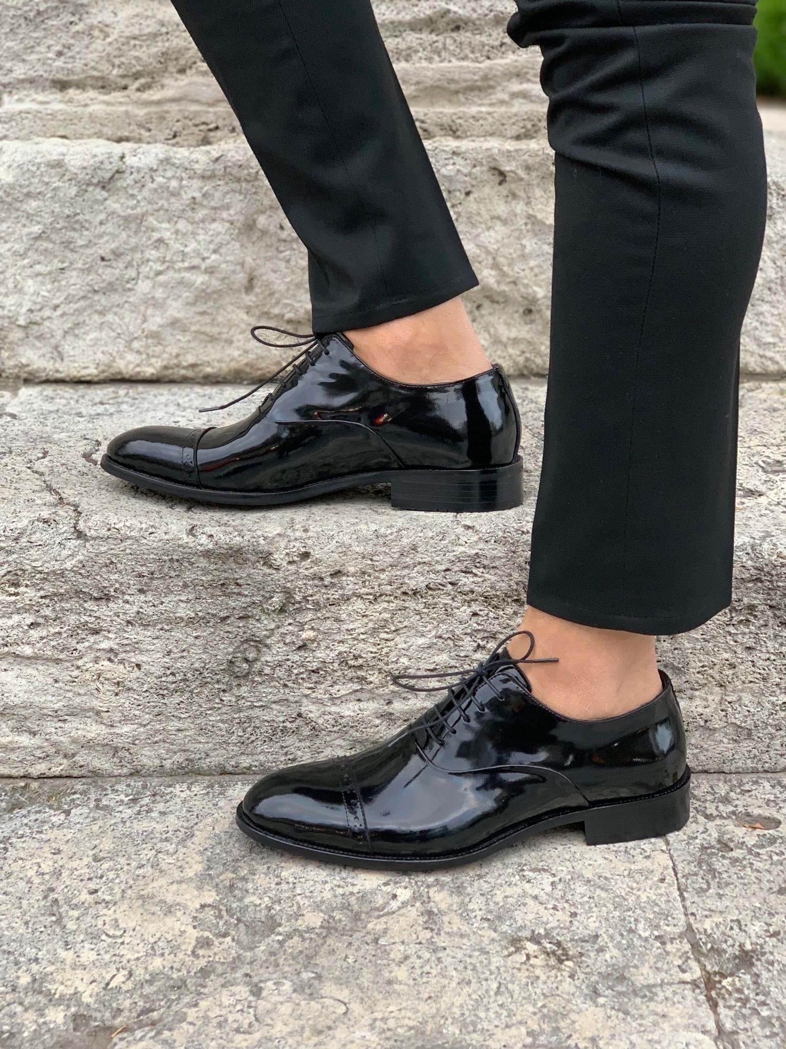 Bağcıklı Klasik Ayakkabı - Siyah Rugan