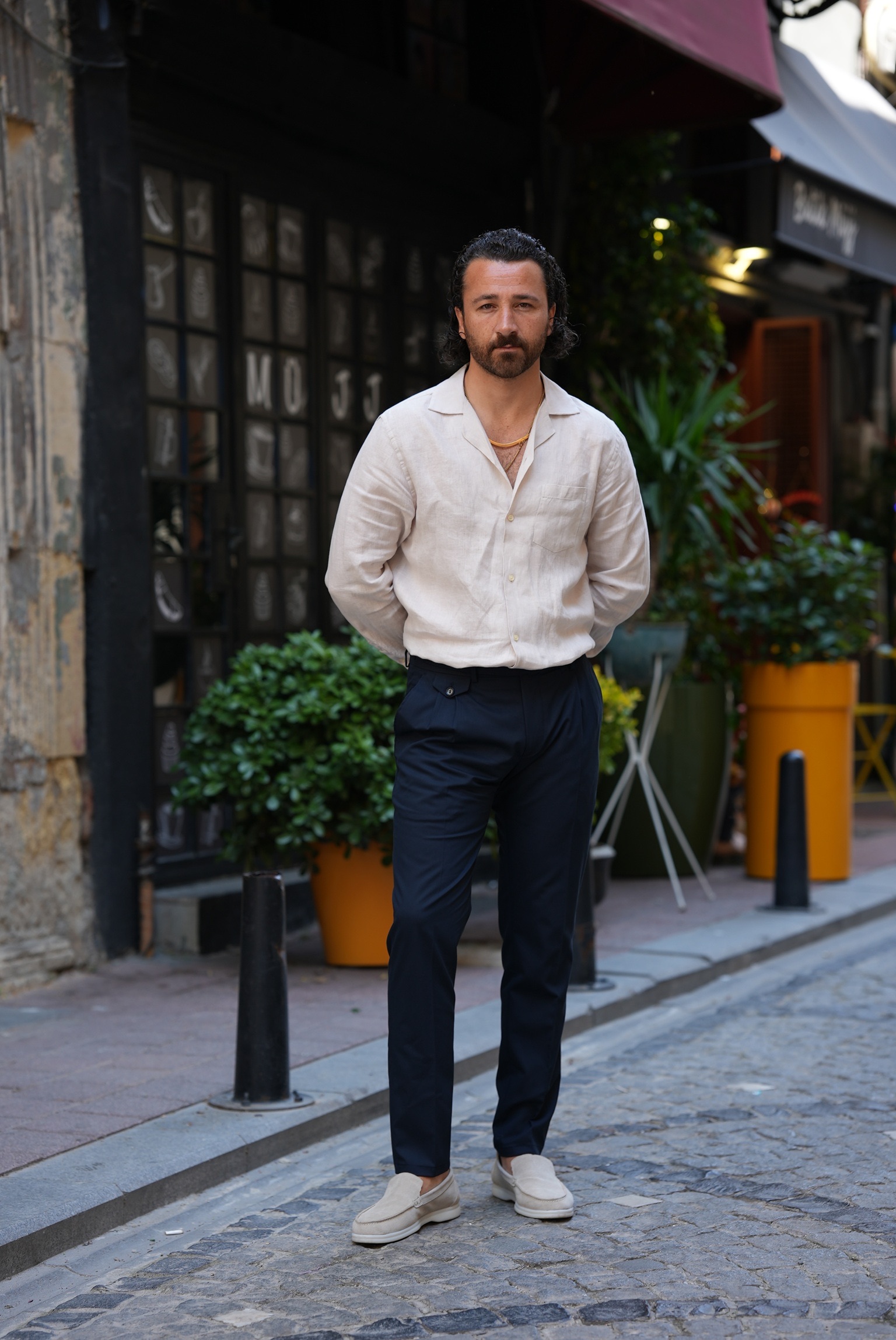 Pantalon Homme Tissu Italien Slim Fit Bleu Marine